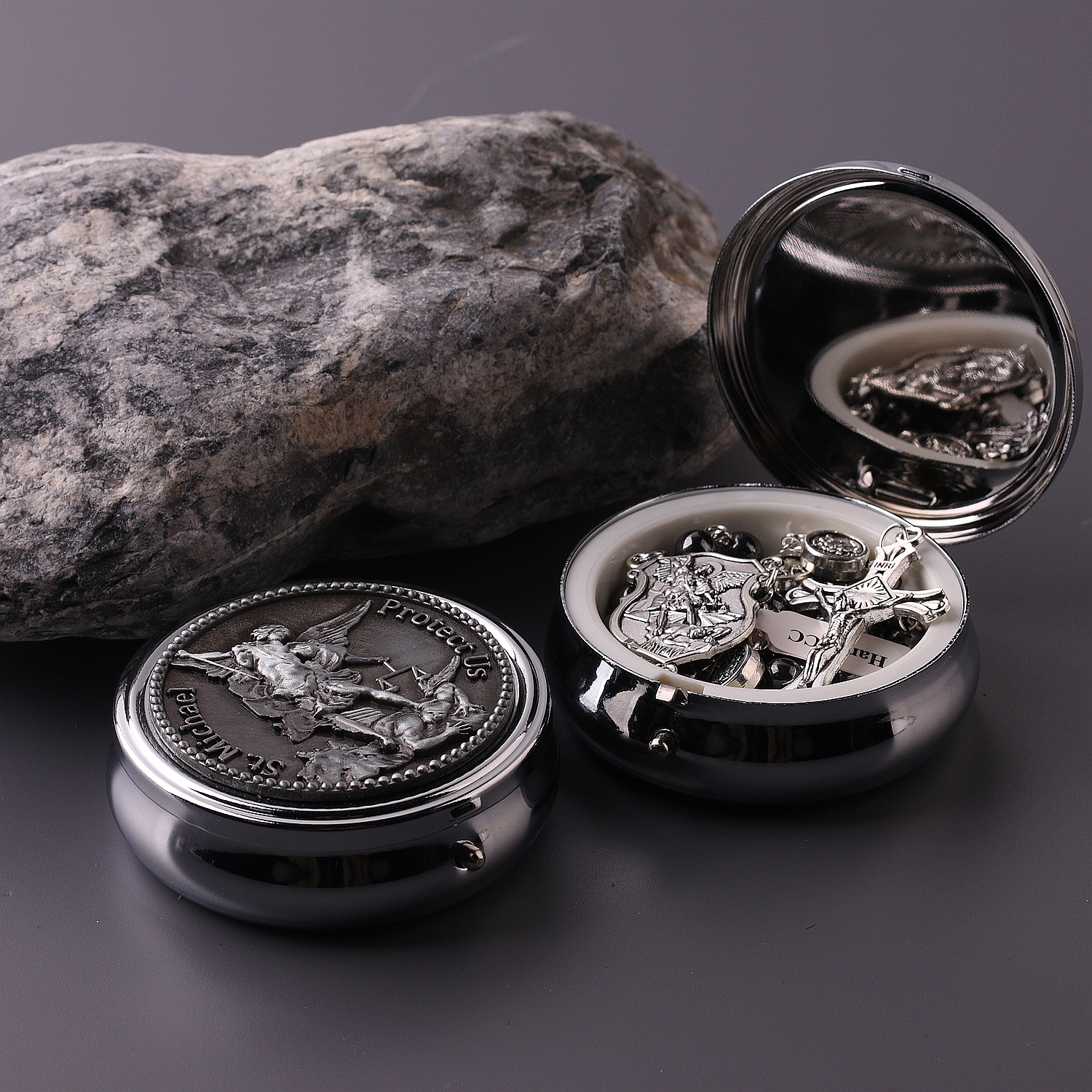 HanlinCC Saint Michael the Archangel Hematite Black Stone Beads