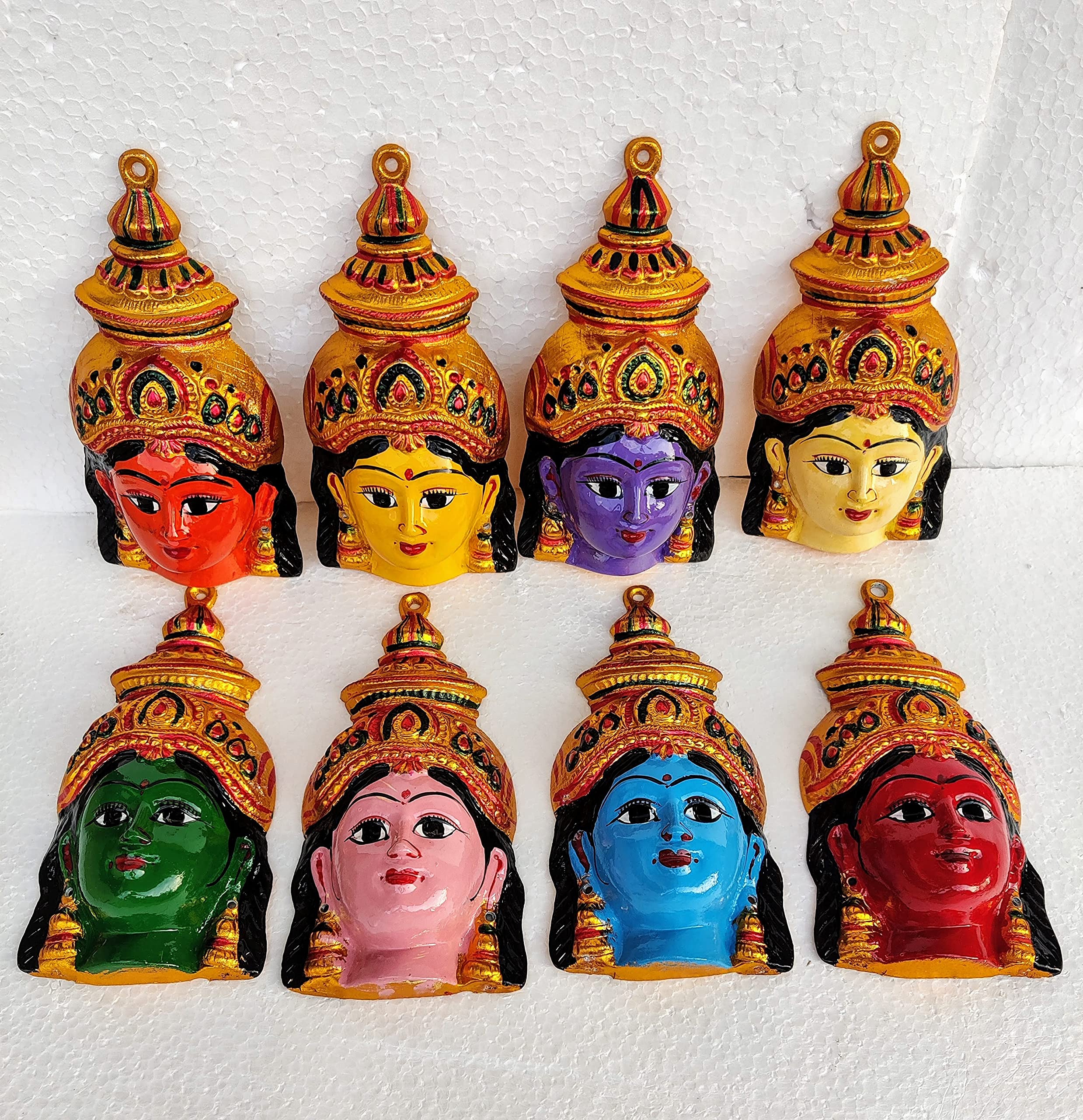 pujacelebrations Metal Varalakshmi Devi Face (8 inch, Standard, Multicolour -8 Set)