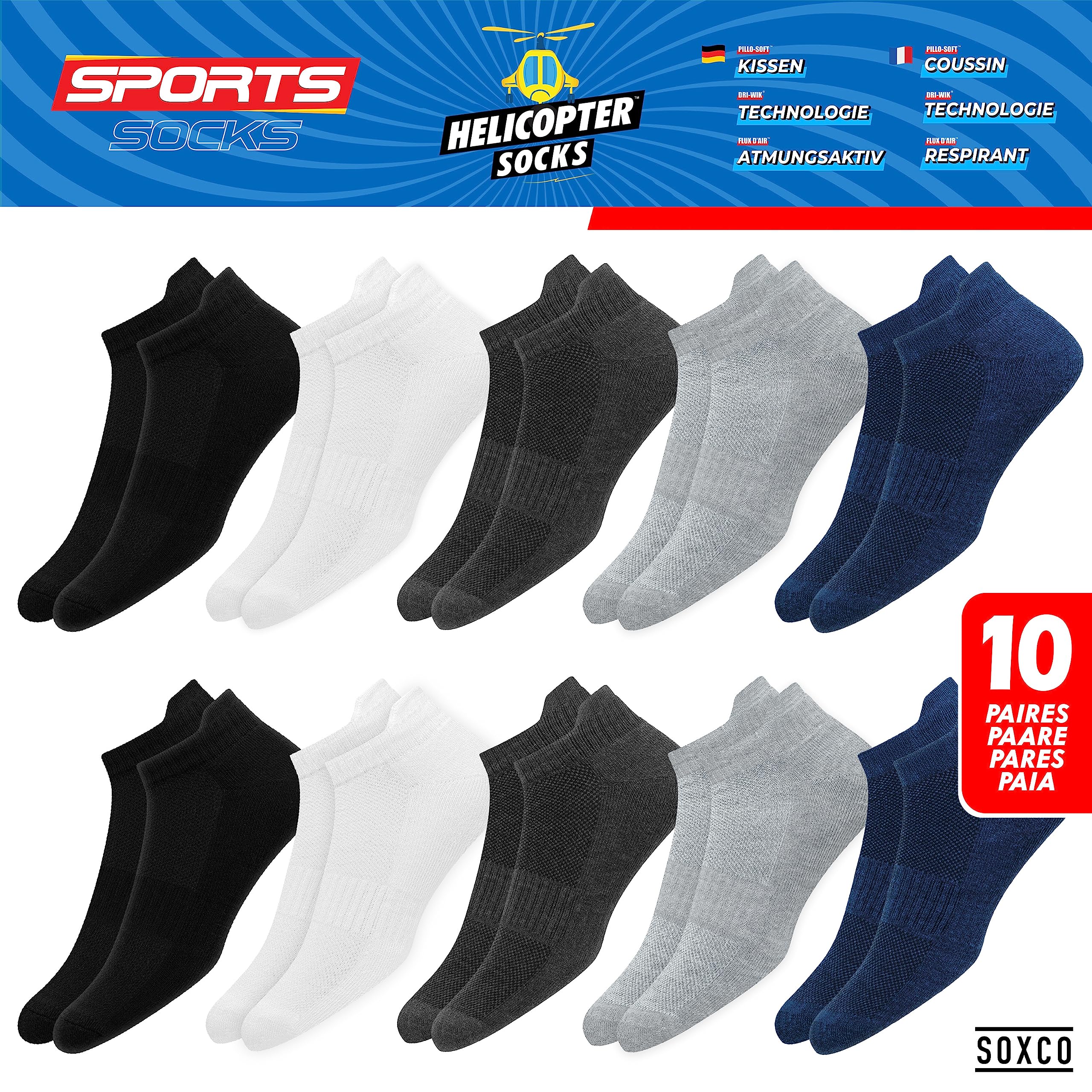 SOXCO 10 Paia Calzini Uomo Corti Spugna Estivi Calze Donna Corte Sportivi Running