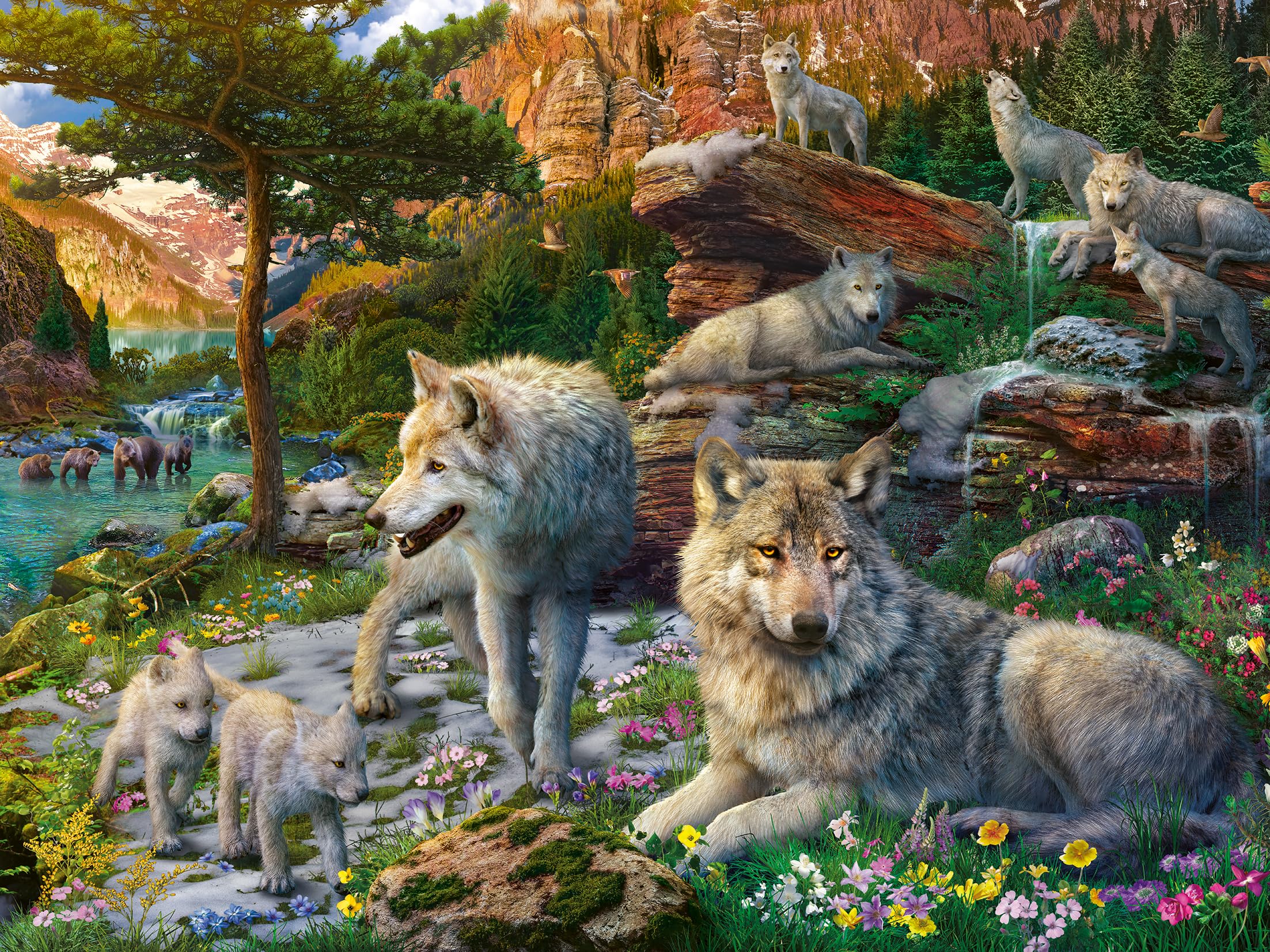 Ravensburger Puzzle 12000719 - Wolfsrudel im Frühlingserwachen - 1500 Teile Puzzle für Erwachsene und Kinder ab 14 Jahren, Tier-Puzzle Wolf