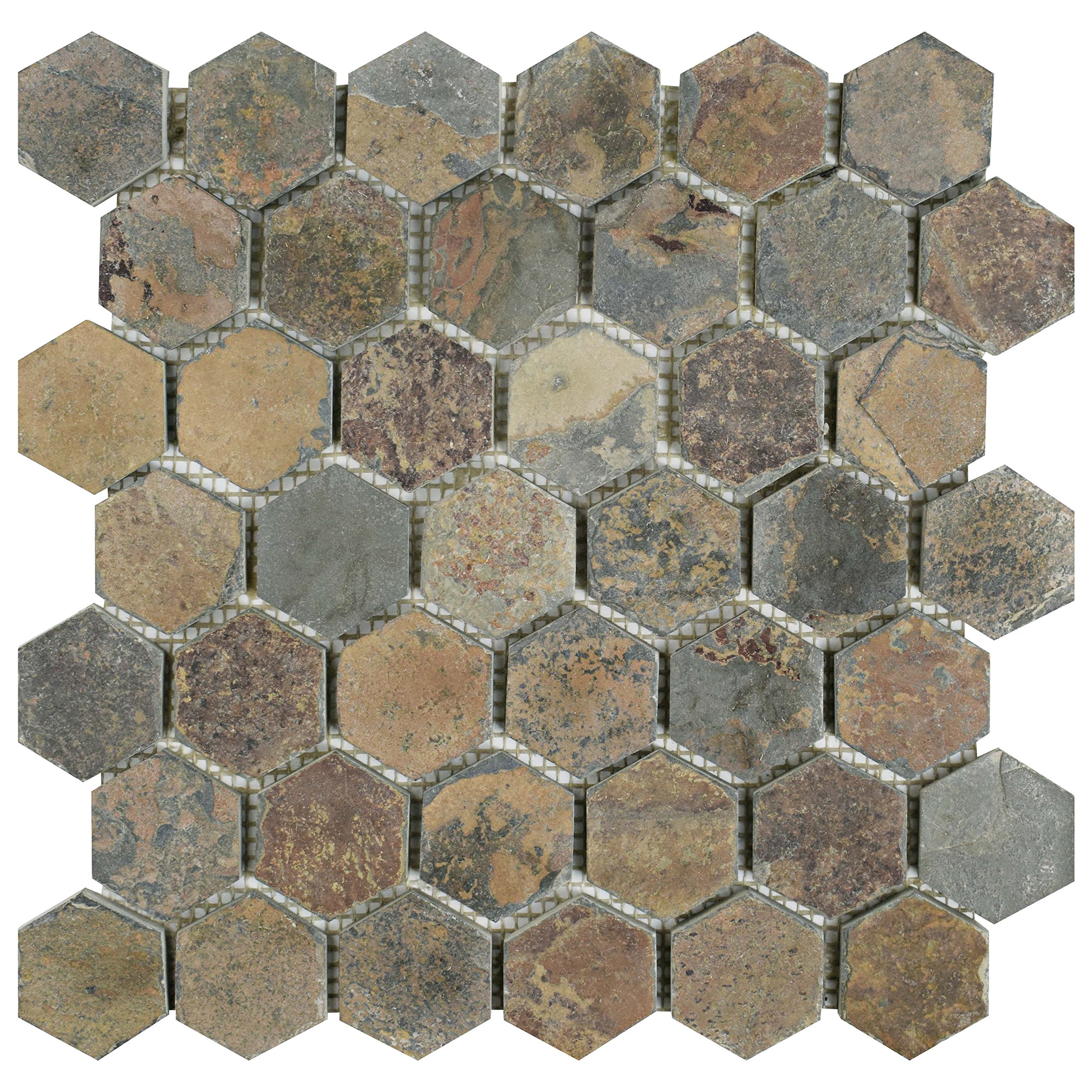 SomerTile SCRHXSM Cliff Hexagon Multi Slate Natural Stone Mosaic