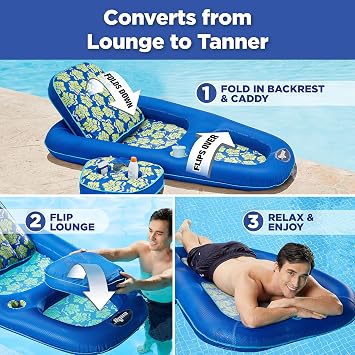 Aqua Campania Ultimate 2-in-1 Pool Float Lounge Extra Large Inflatable Pool Floats for Adults with Adjustable Backrest & Cupholder Caddy