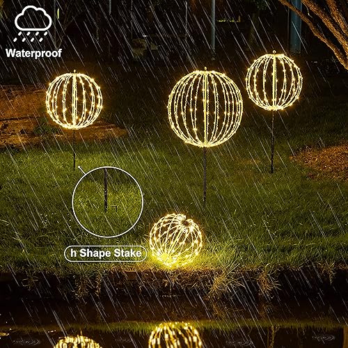 Miniatura 9 de LIGHTSHARE 12IN 96LED Bola de luz Decoración Camino Luces Esfera Luz con Plegable Plano Metal Marco Interior Exterior Impermeable Jardín Luces