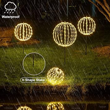 Lightshare 20IN 200LED Light Ball Yard Decoration Pathway Lights Sphere Light Fold Flat Metal Frame Indoor Outdoor Waterproof Garden Lights, Plug in