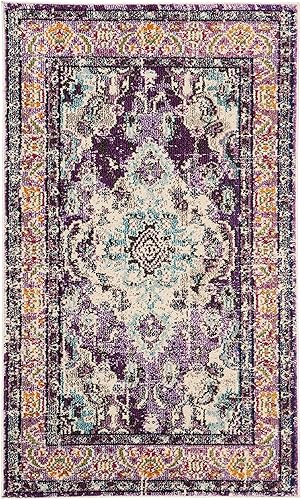 Miniatura 92 de Safavieh Tapete de área grande, colección Monaco, 11 pies x 15 pies, azul marino y celeste, diseño desgastado de medallón, no desprende pelusa