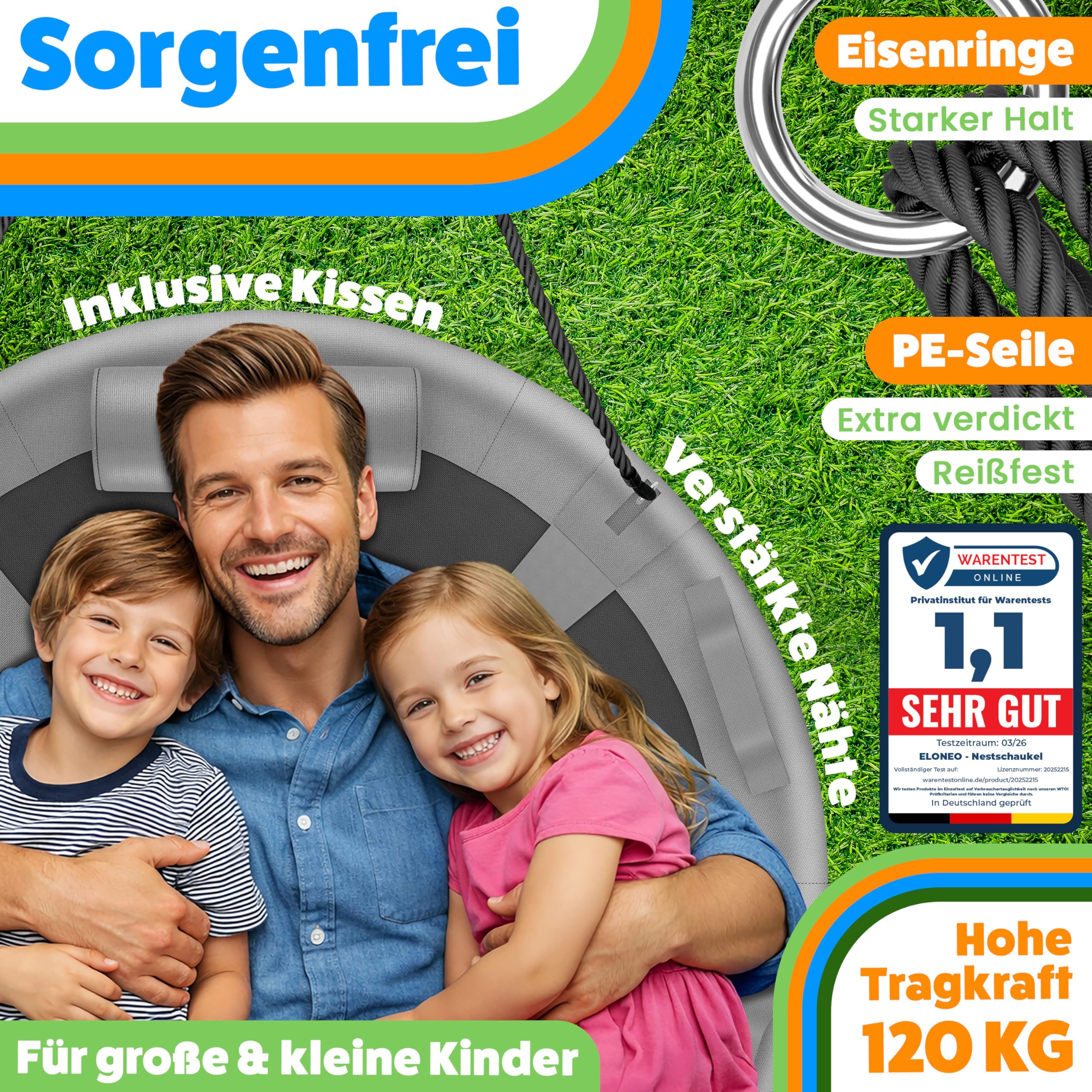 ELONEO Balançoire nid pour extérieur et intérieur avec 90 cm de diamètre | Balançoire Ronde Jusqu'à 300 kg de Charge | Balançoire Suspendue avec Coussin et kit d'Accessoires | Balançoire Premium ELONEO Balançoire nid pour extérieur et intérieur avec 90 cm de diamètre | Balançoire Ronde Jusqu'à 300 kg de Charge | Balançoire Suspendue avec Coussin et kit d'Accessoires | Balançoire Premium