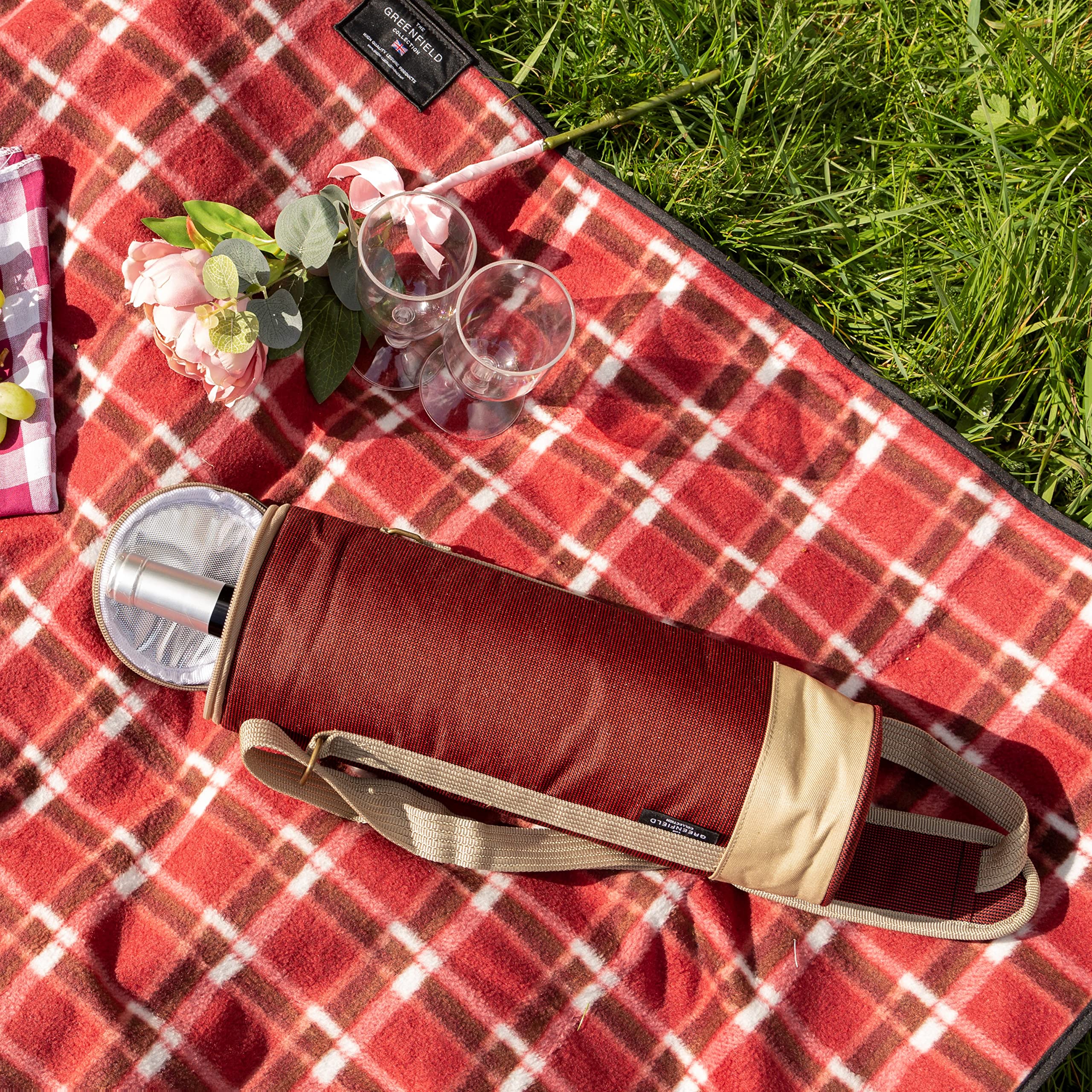 Greenfield Collection Insulated Solo Wine Bottle Cooler Bag for Picnic Camping and Beach with Adjustable Carry Strap, Mulberry Red - Image 3