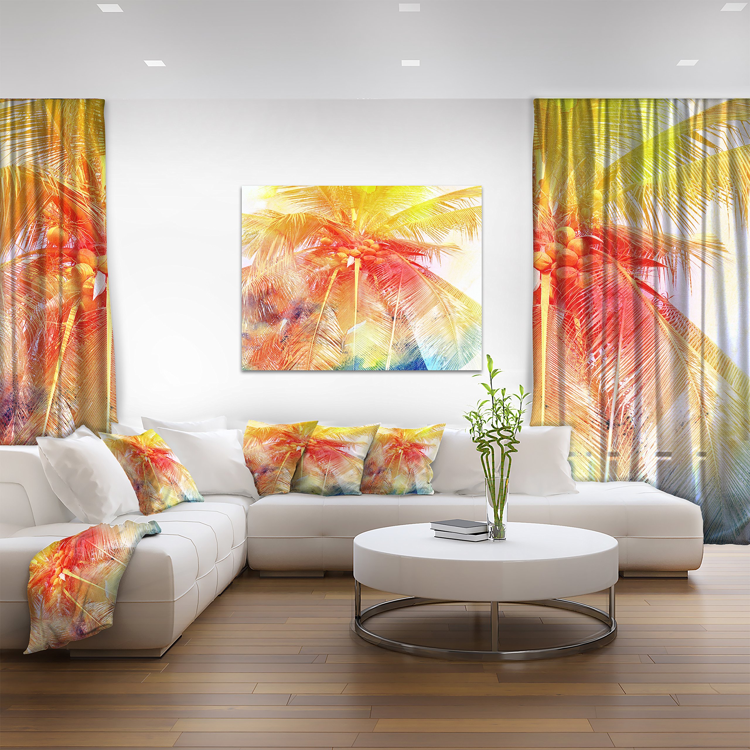 Designart PT8583-20-12 Retro Palm Red Yellow Watercolor Trees