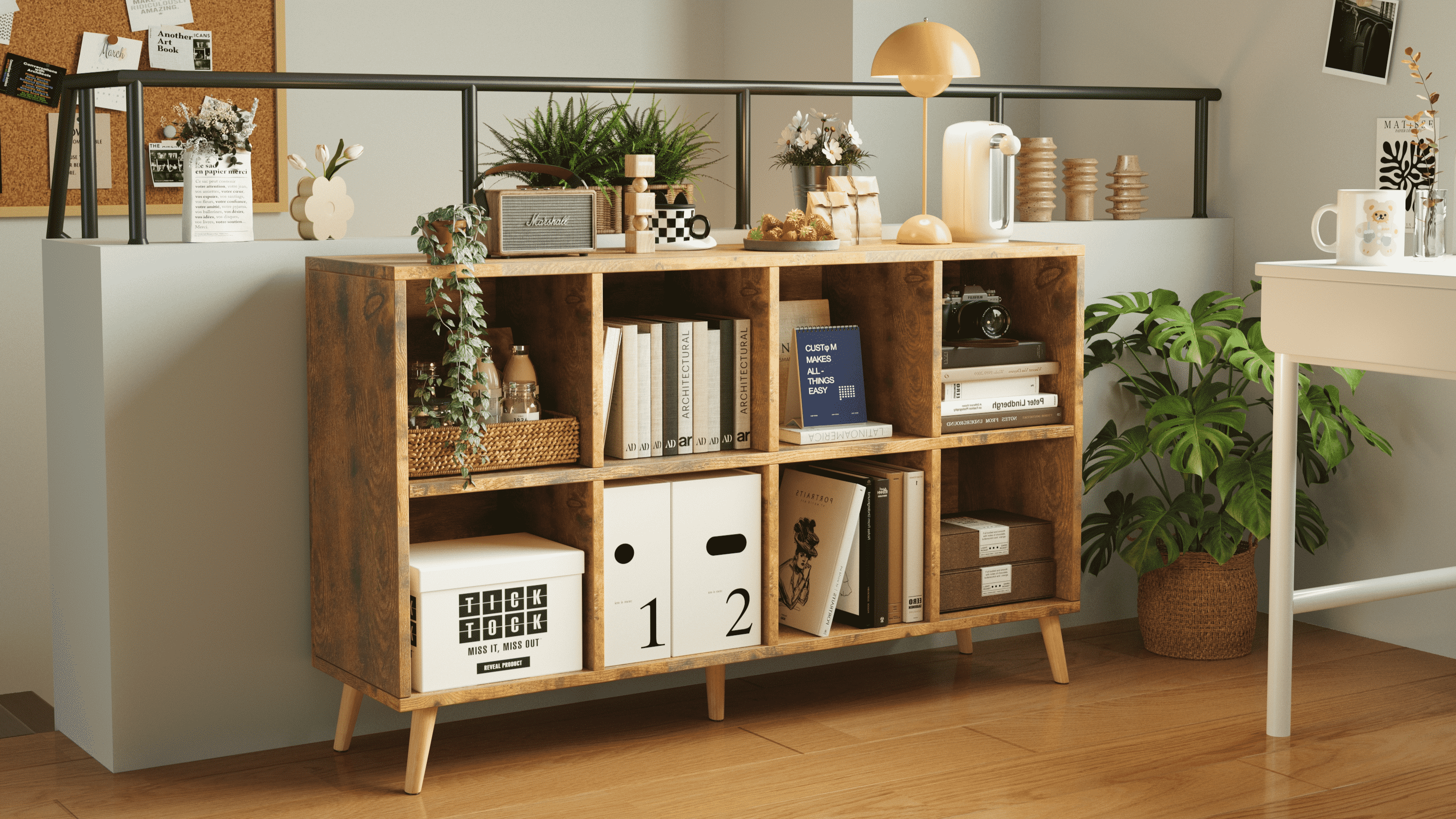 Amazon.com: Flrrtenv 8-Cube Bookshelf 2 Tier Retro Bookcase with