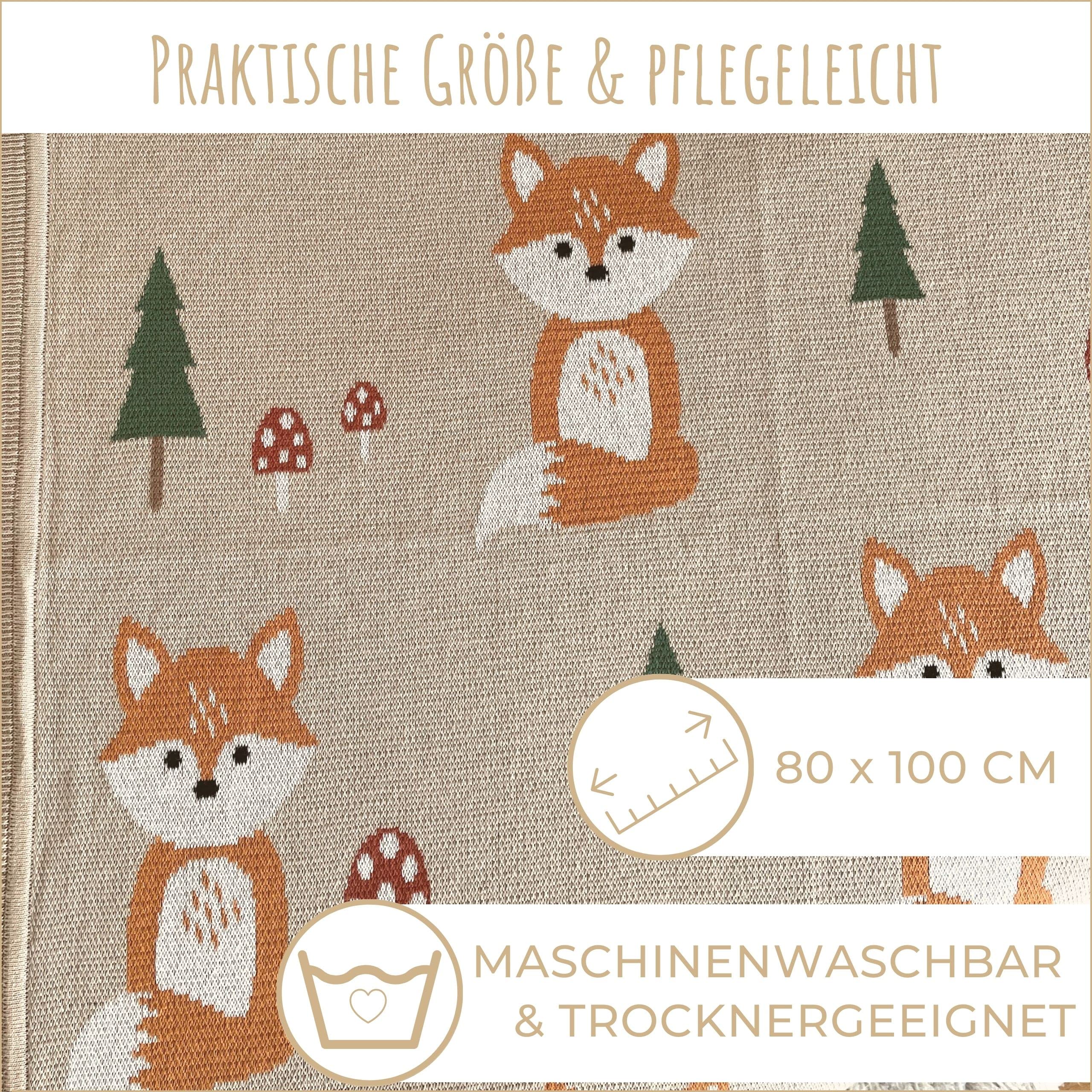 Hochwertige Bio Babydecke Baumwolle Beige Fuchs - 100% GOTS Bio-Baumwolle - 80x100 cm - herrlich weich | Babydecke Mädchen Junge | Baby Wolldecke | Kuscheldecke | Baby-Geschenk zur Geburt