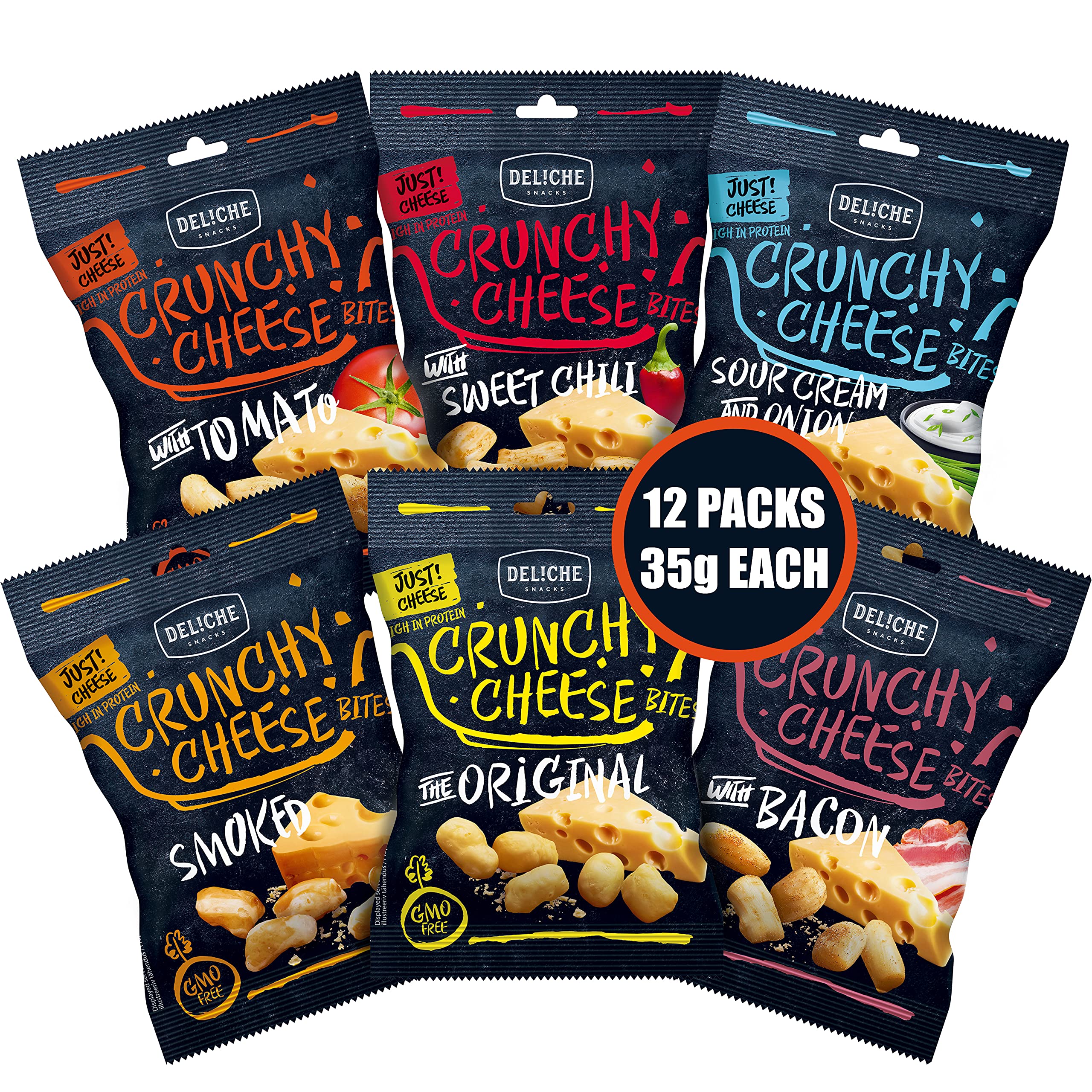 Crunchy Natural Gouda Cheese Crackers 12 x 35g Bags, 6 Flavours