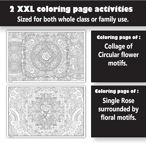 Miniatura 6 de Young N Refined Paquete de 2 pósteres gigantes para colorear de flores y collages de mandala, versión enrollada (18 x 33)