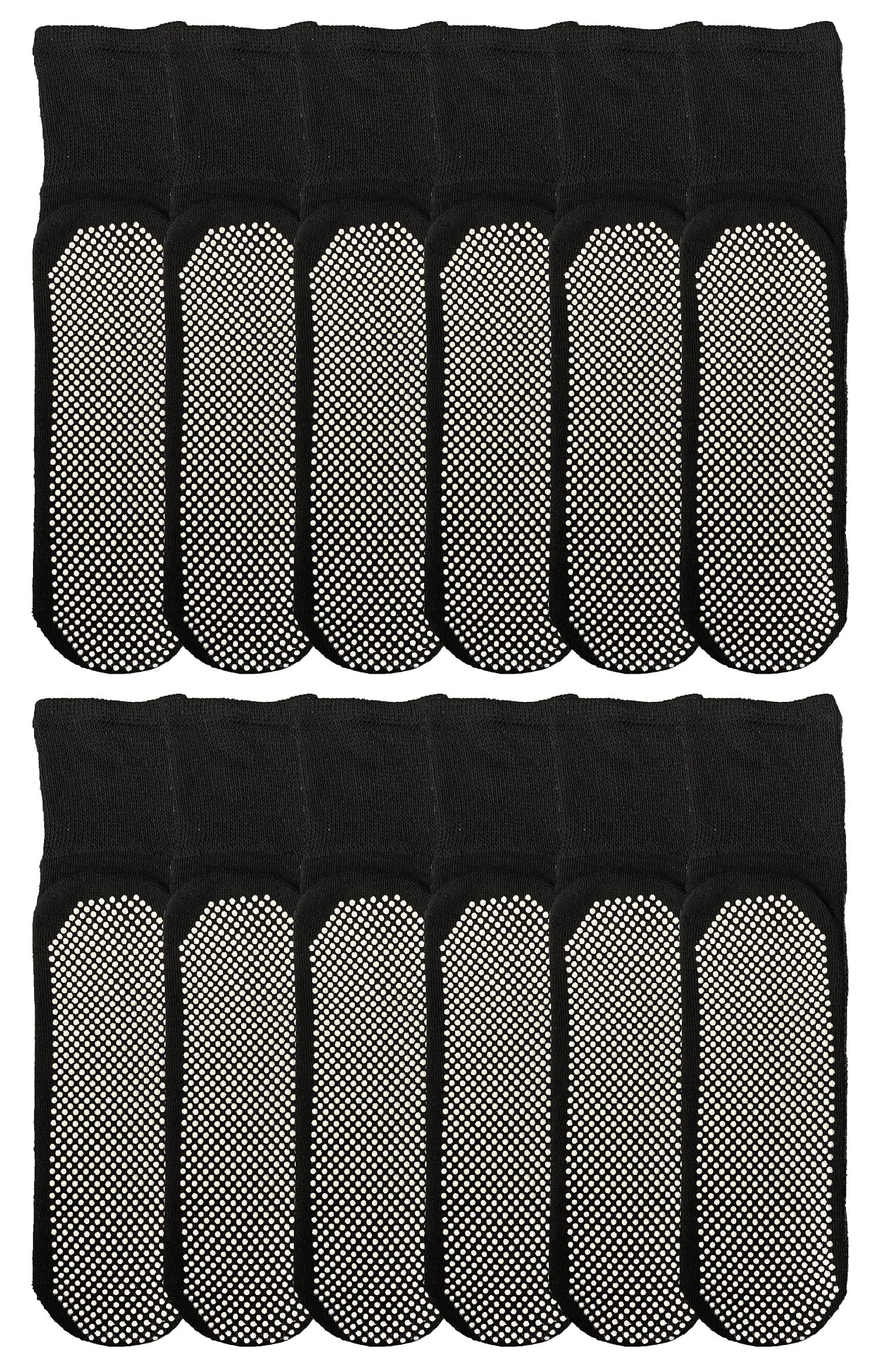 Yacht & Smith 12 Pairs of Loose Fit Gripper Bottom Diabetic Non-Skid Slipper Black Socks, Grippy Hospital Sock, Wholesale Bulk, Size 10-13