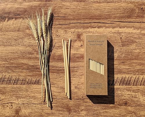 Miniatura 4 de Mindful Nature Pajitas de trigo  100 popotes totalmente naturales  de un solo uso, desechables, biodegradables y compostables