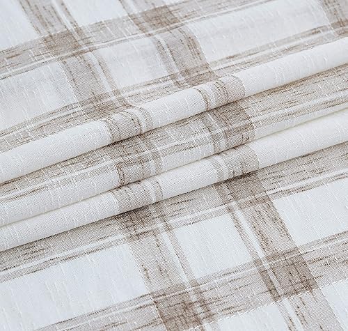 Miniatura 3 de Dos paneles de cortina Randall de lino con diseño geométrico de cuadros para ventana, mezcla de lino, con ojales semitransparentes, estilo rústico,