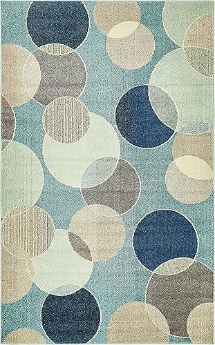 Unique Loom Chromatic Collection - Alfombra moderna bokeh y vibrante abstracta para cualquier decoración del hogar, 5 x 8 pies, azul/beige