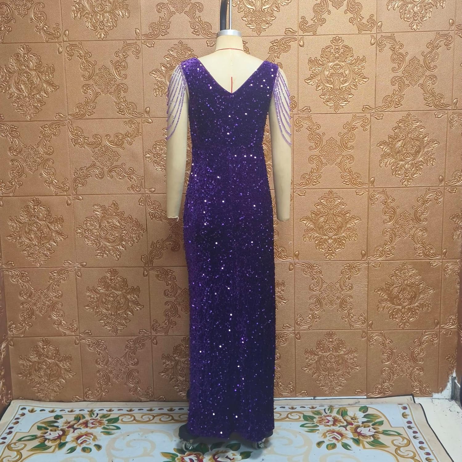 Cololura Women Sexy Elegant Sequin Tassel Mermaid Bodycon Formal Party Gowns Evening Maxi Dress Black - Image 9