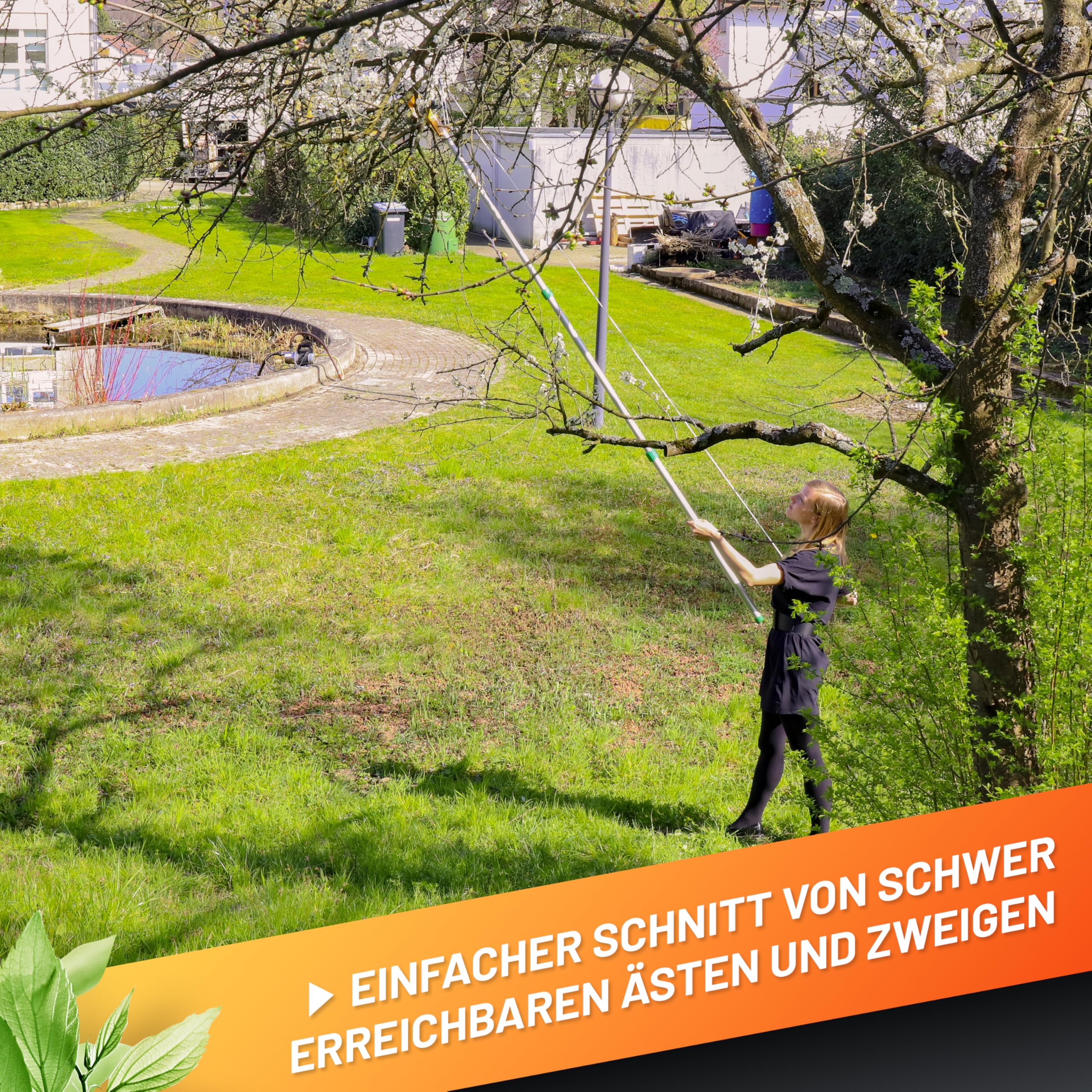 GRÜNTEK Raupenscheren Aufsatz SCHWAN, passend für Teleskopstiel WELS, Stangenschere mit hoher Hebelkraft und robustem Zugseil, Baumschere für entfernte Äste, bis 25 mm Schnittdurchmesser