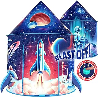 W&O Rocket Ship Play Tent with Blast Off Button - Rocket Tent - Rocket Ship Toys for Kids - Pop Up Tents for Kids - Rocket Spaceship Tent - Rocketship