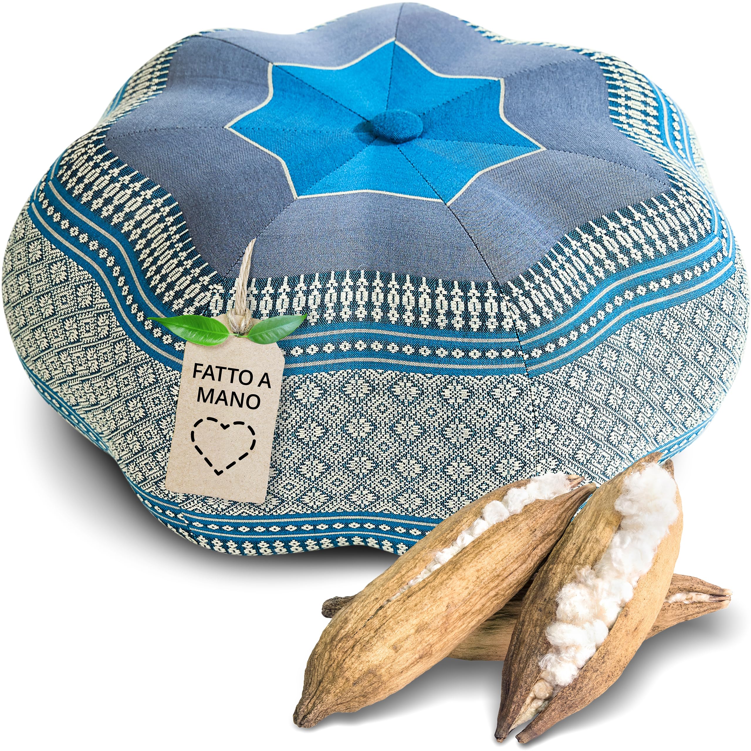 livasia cuscino da meditazione a stella grande - Ø 40x20cm - cuscino per yoga kapok, pouf, cuscino per pavimento zen, cuscino zafu giardino balcone, cuscino per sedersi fatto a mano (Azzurro)