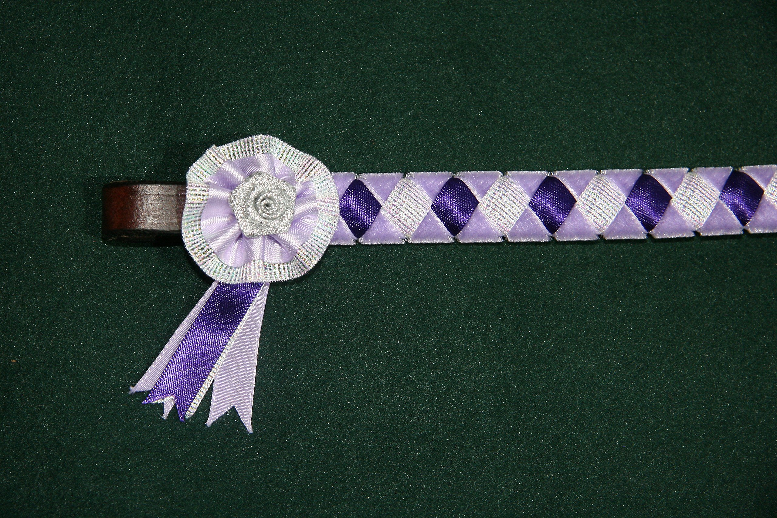 IV Horse Velvet and Sparkly Bling Ribbon Browbands and Mini Rosettes (Lilac Purple & White, Pony)