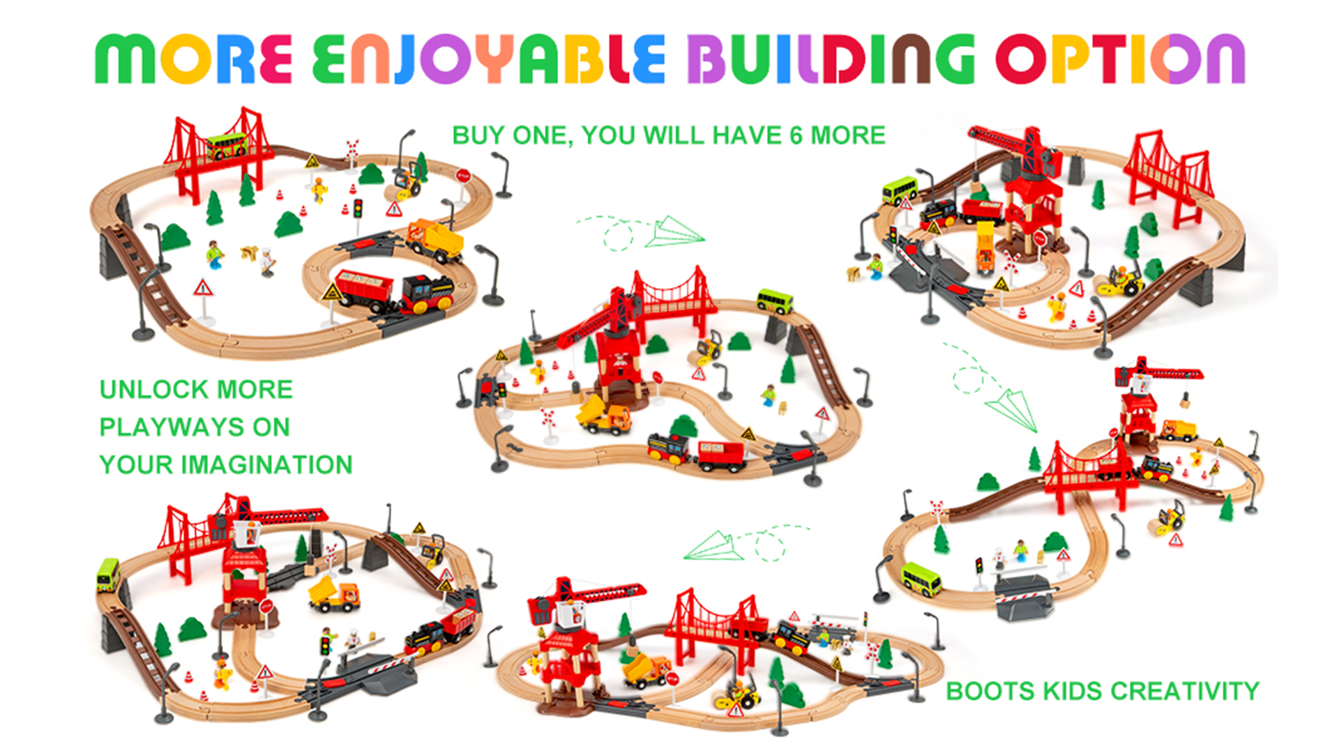 Amazon.com: 86pcs Wooden Train Set with Crane, Wooden Train Track