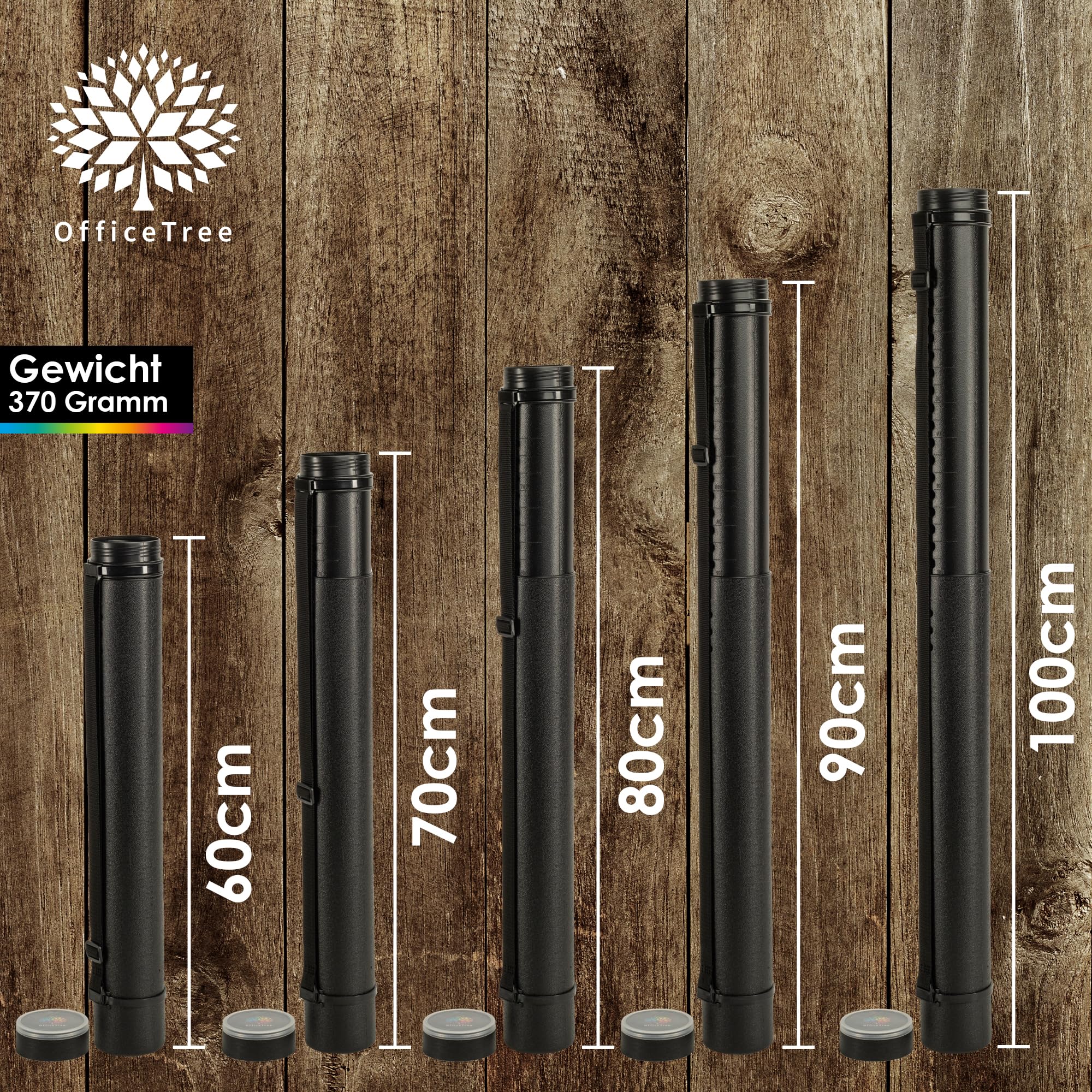 OfficeTree Posterrolle A0 Schwarz 60-100 cm verstellbar inkl. Tragegurt - Flipchart Köcher - Zeichenrolle - Zeichenrollenköcher - Plakatrolle - Poster Transportrolle A2 - Planrolle