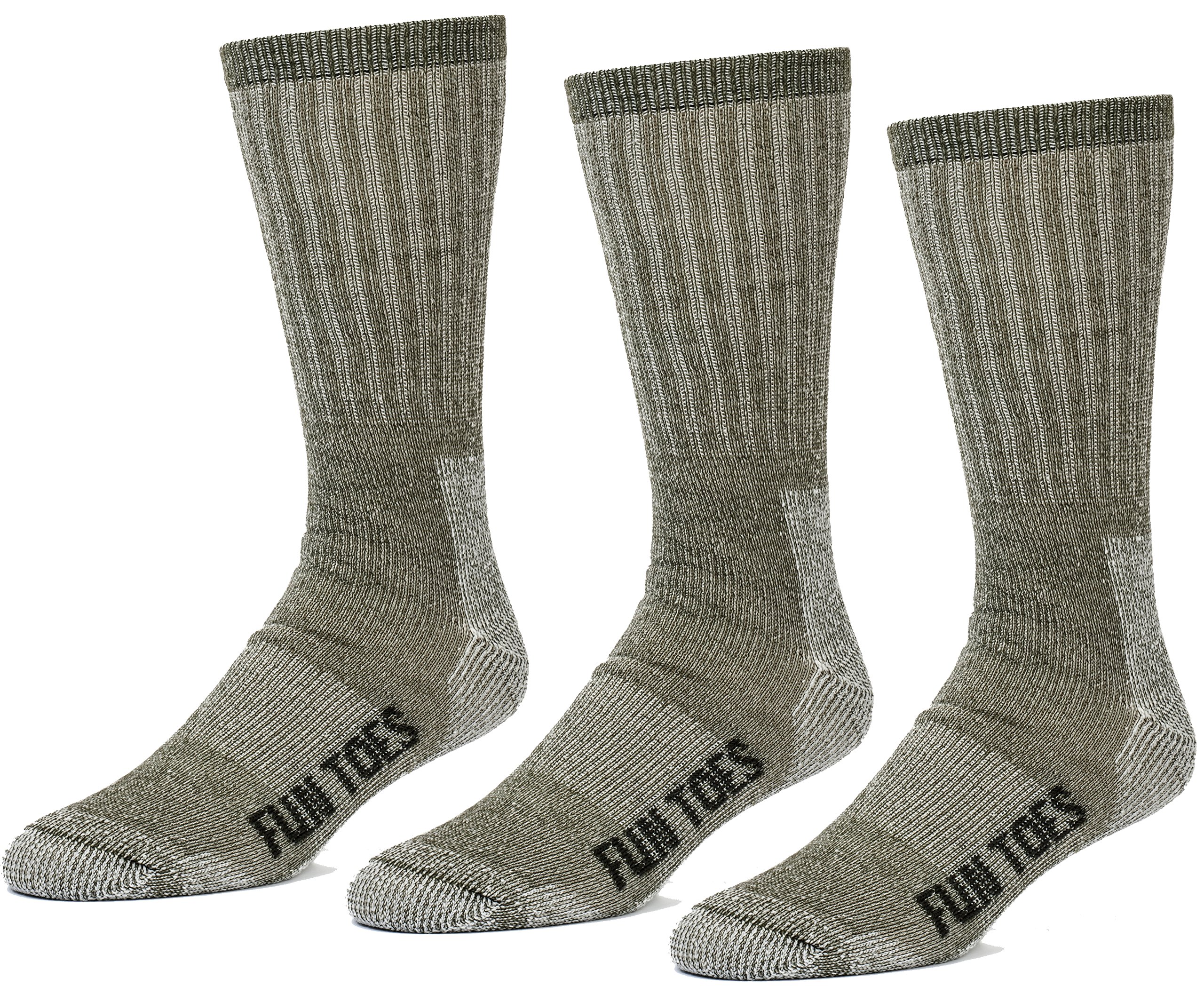 FUN TOES 3 pares de calcetines térmicos de lana de merino 80 % para hombre, tamaño de senderismo 8 - 12
