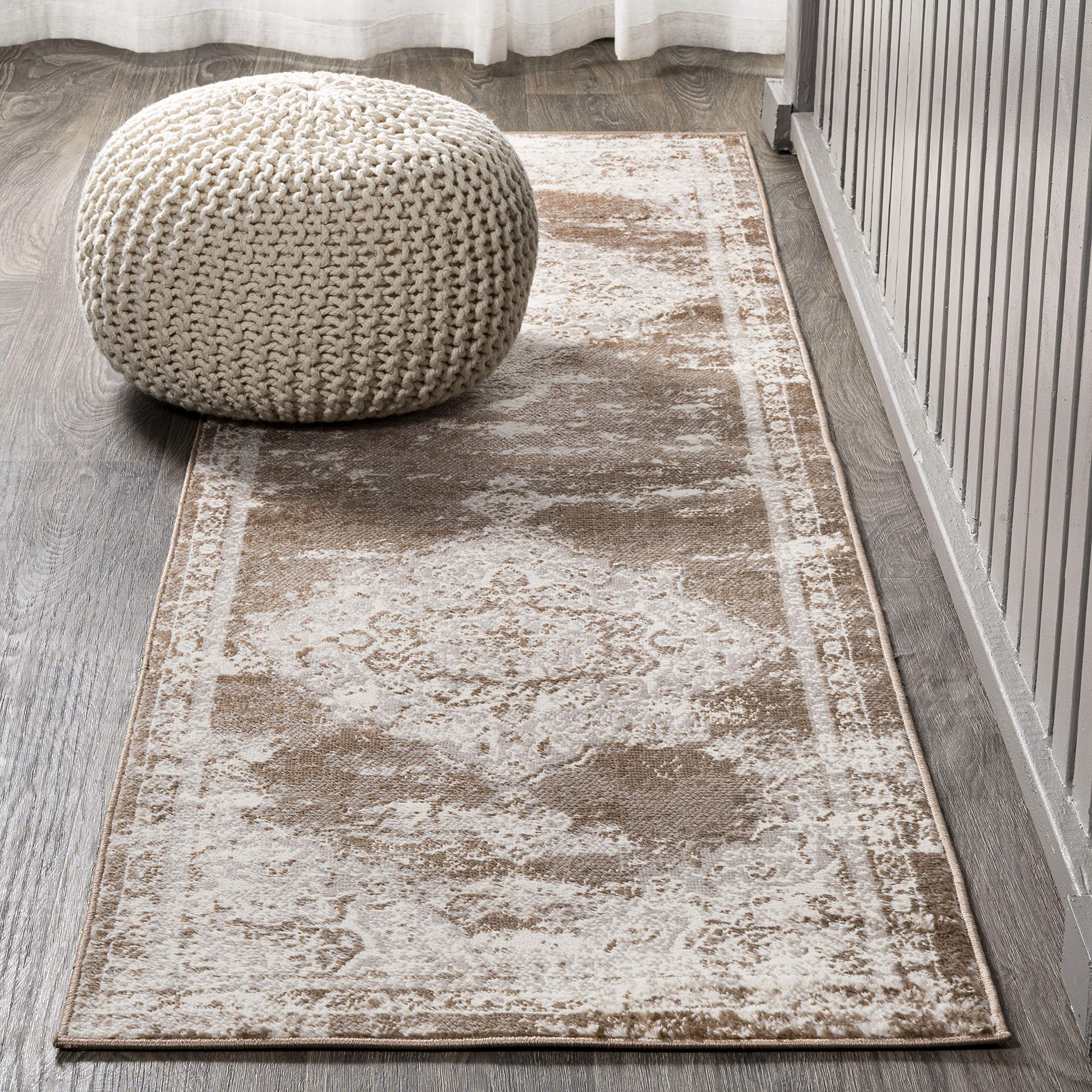 JONATHAN Y MDP400B-28 Alhambra Ornate Medallion Modern Indoor Area-Rug Vintage Bohemian Easy-Cleaning Bedroom Kitchen Living Room Non Shedding, 2 ft x 8 ft, Brown/Cream