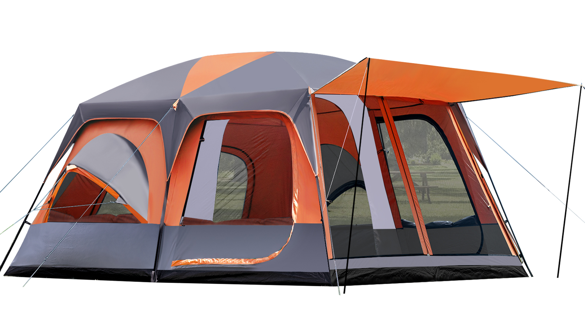 8–10-12 Person Camping Tent, 2 Room Family Tent with Zippered Divider, Porch, Rainfly, Extra Large Waterproof Cabin Tent with 3 Mesh Doors & Windows, Easy Setup 7.1 ft Tall Tent