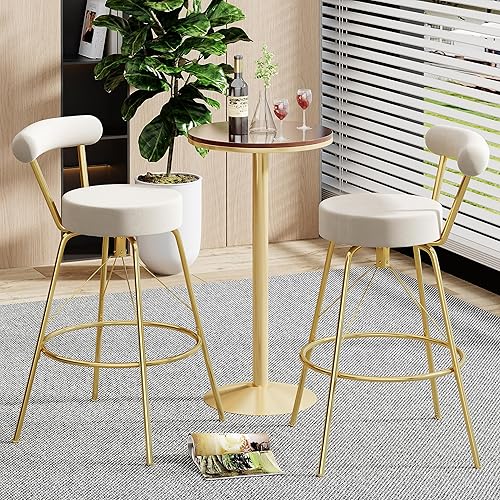 Miniatura 8 de Aklaus Juego de 2 taburetes de bar de Velevt de 26 pulgadas con asiento redondo más grande, taburetes de bar dorados con respaldo, taburetes de bar