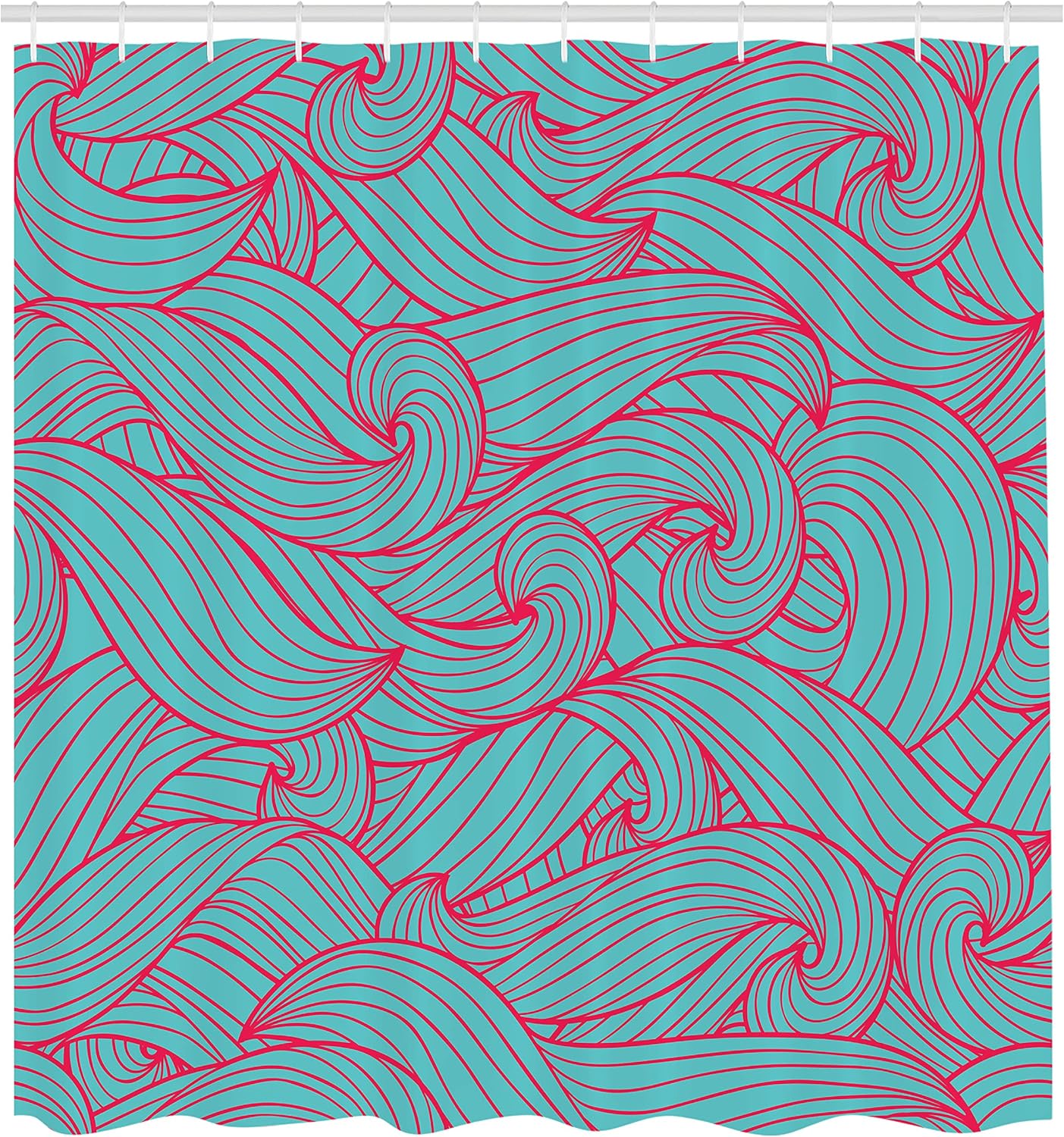 Ambesonne Ocean Shower Curtain, Abstract Pattern Waves and Cloud Fashion Modern Style Work of Art, Cloth Fabric Bathroom Decor Set with Hooks, 69" W x 75" L, Magenta and Sky Blue