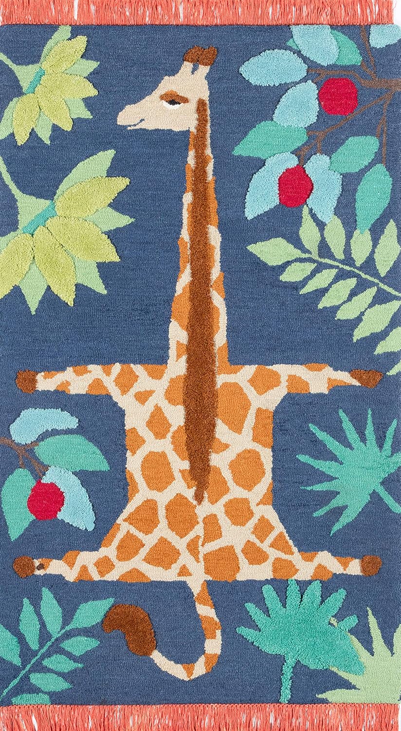 Handmade Blue Wool Tufted Rectangular Rug 3' x 5'