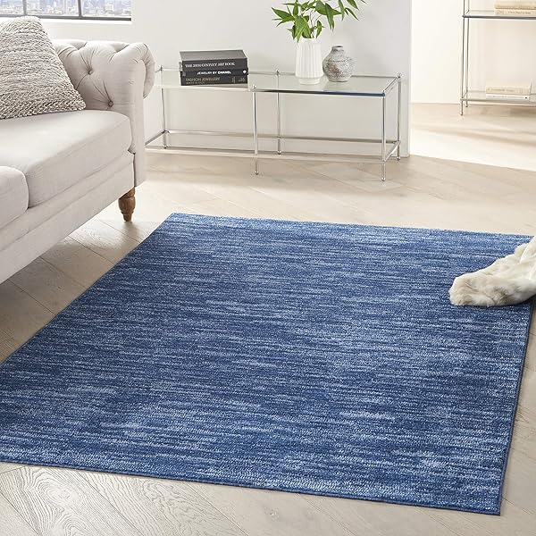 Versatile Navy Blue Low-Pile Rug