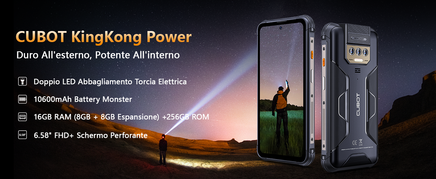 CUBOT KingKong 9 Smartphone Robustizzato | Android 14, 24GB RAM, 256GB ROM, Batteria 10600mAh, Fotocamera 100MP, IP68