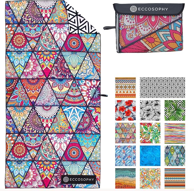 ECCOSOPHY Microfiber Beach Towel - Quick Dry, Sand Free and Oversized 71x35 | Super absorbent, lightweight, swimming, gym, extra large, pool, cruise, camping, yoga, travel, compact, carry bag, vacation