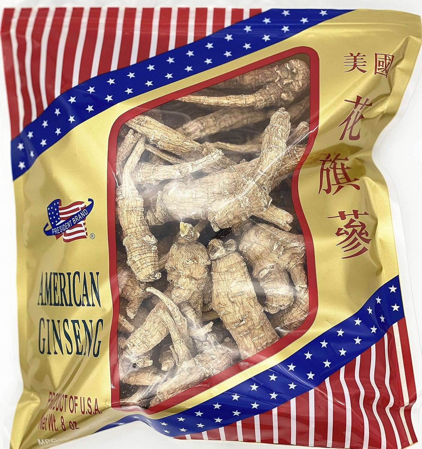 American Ginseng SKU 0200PB-8 |Wisconsin Ginseng Root |Culticate Ginseng Root|总统牌美国花旗参|總統牌美國花旗參|Cultivate Ungraded | 8oz Bag,原枝参 Greenlike