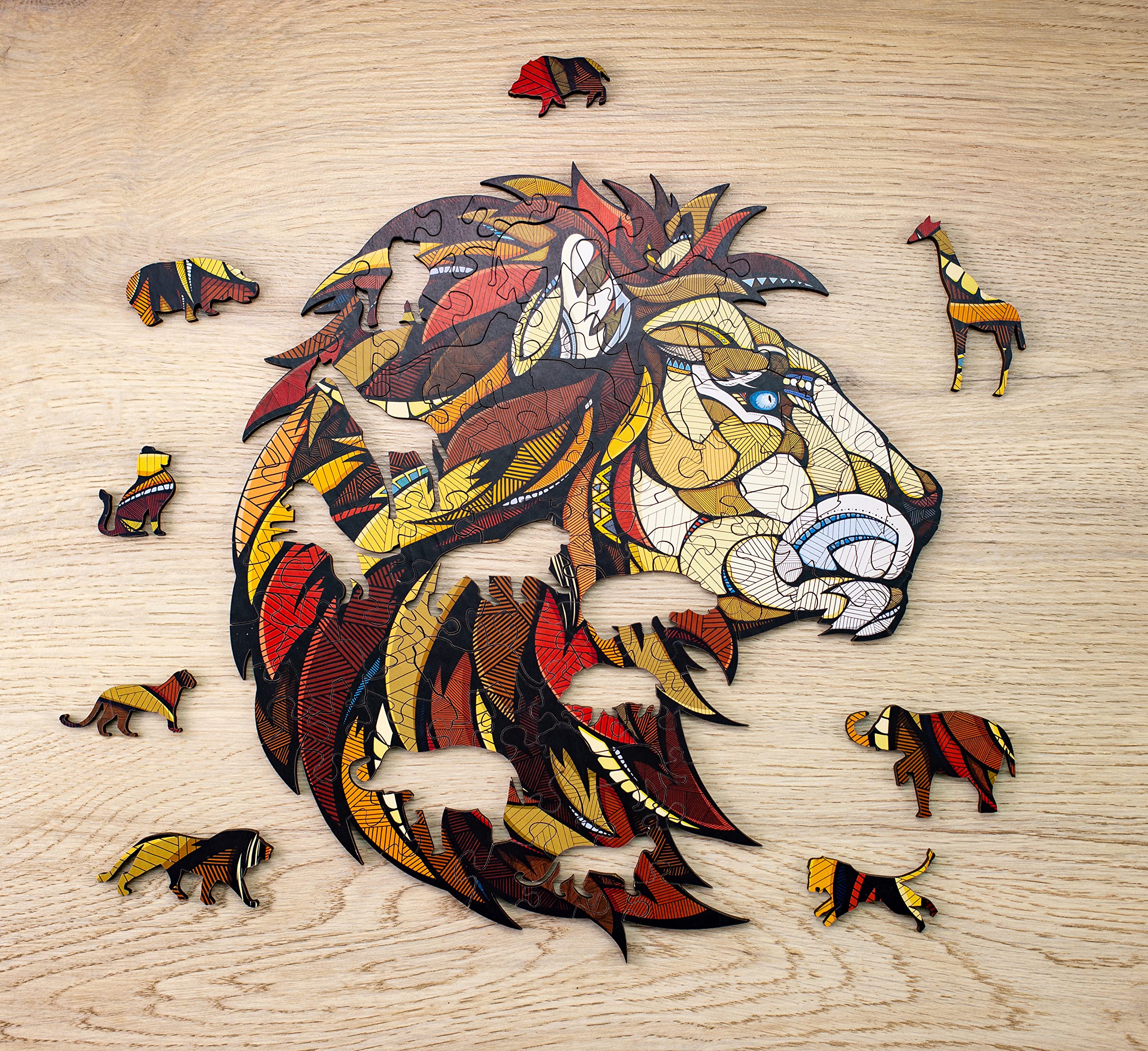EWA Eco-Wood-Art Lion L Wooden Box Puzzle for Teenagers and Adults-DIY Kit, Self-Assembly, No Glue Required-490 Pieces, Multi-coloured
