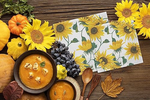 Miniatura 5 de Servilletas de papel para almuerzo, 40 unidades, 13 x 13 pulgadas, girasoles en blanco