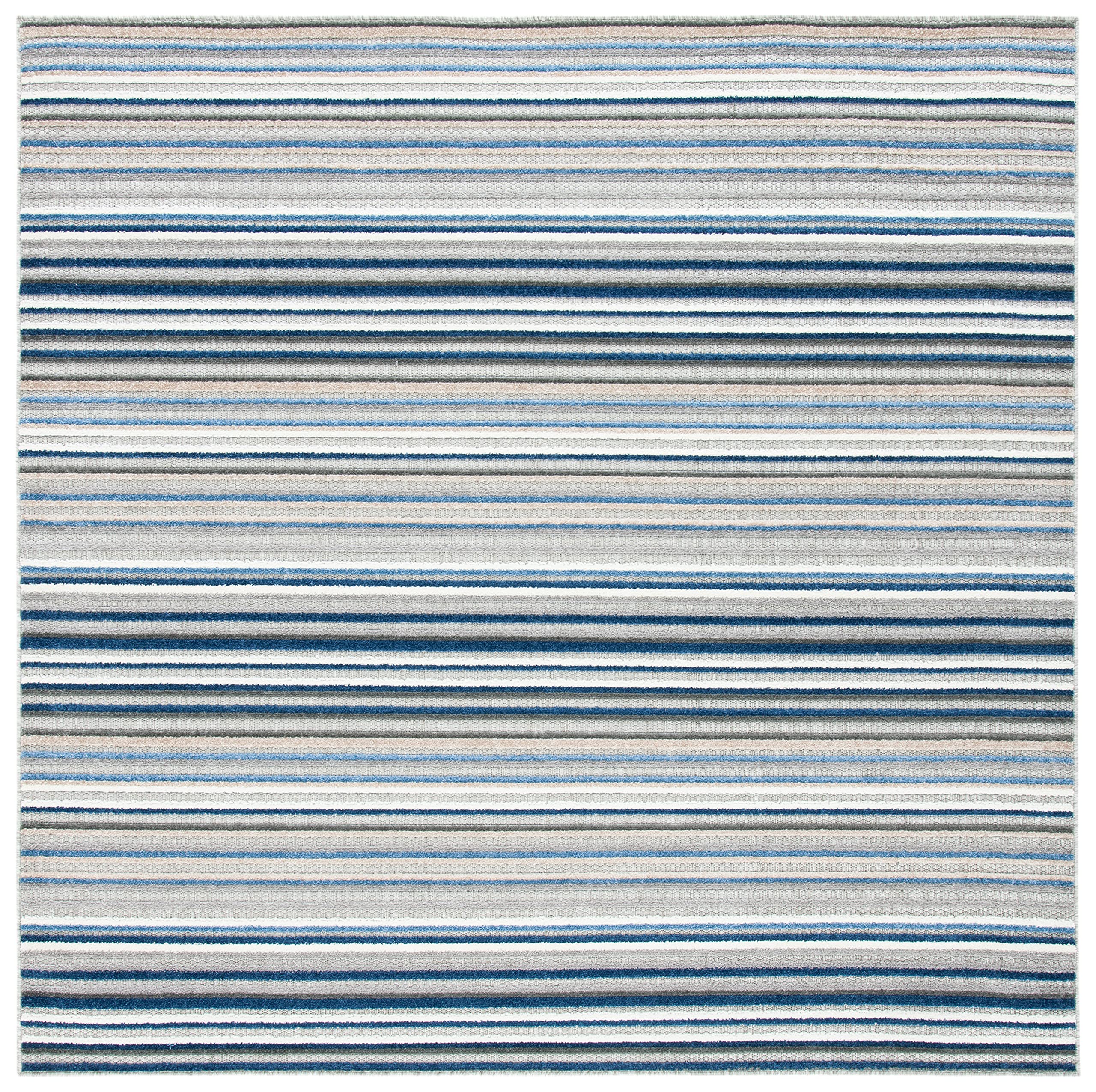 SAFAVIEH Washable Rug Outdoor Cabana Collection - 6'7" Square, Grey & Blue, Non-Shedding & Easy to Clean, Ideal for Patio, Backyard, Mudroom (CBN323F)