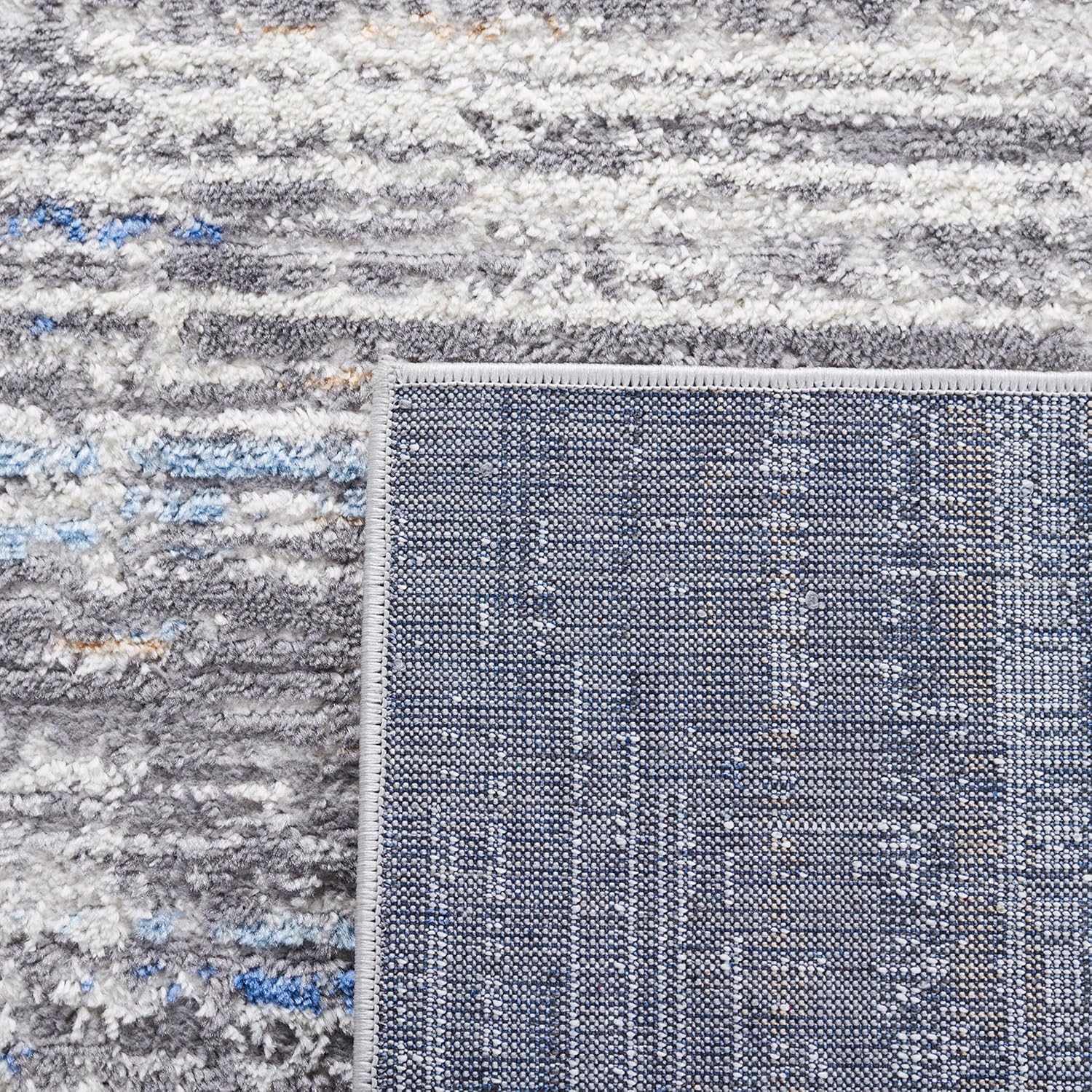 SAFAVIEH Shivan Collection Area Rug - 6'7" Square, Light Grey & Blue, Modern Abstract Distressed Design, Non-Shedding & Easy Care, Ideal for High Traffic Areas in Living Room, Bedroom (SHV191M)