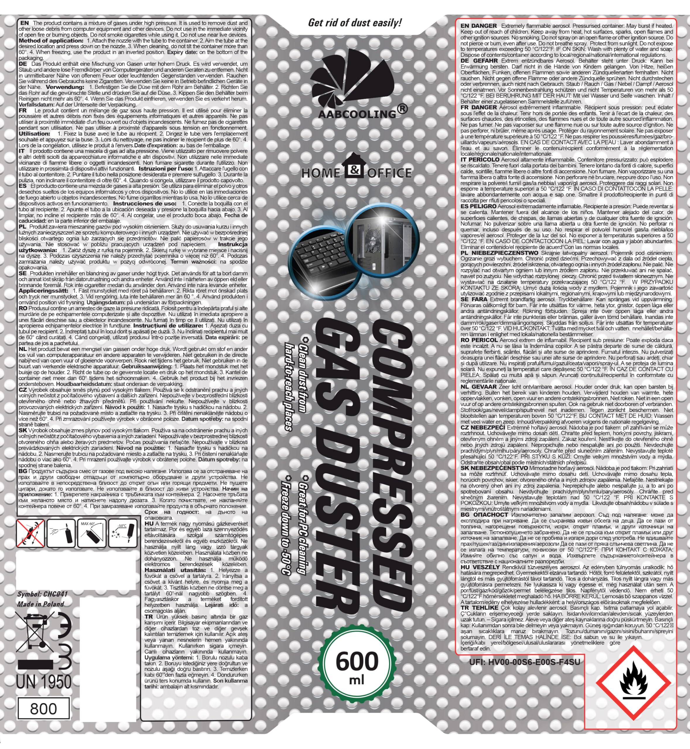 AABCOOLING Computer Vacuum Cleaner 24x 600ml Computer Staubsauger K3, Druckgasreiniger, Luftdruck, PC Duster, Pressluft, Bürogeräte, Schreibtisch Reinigung, Air Duster