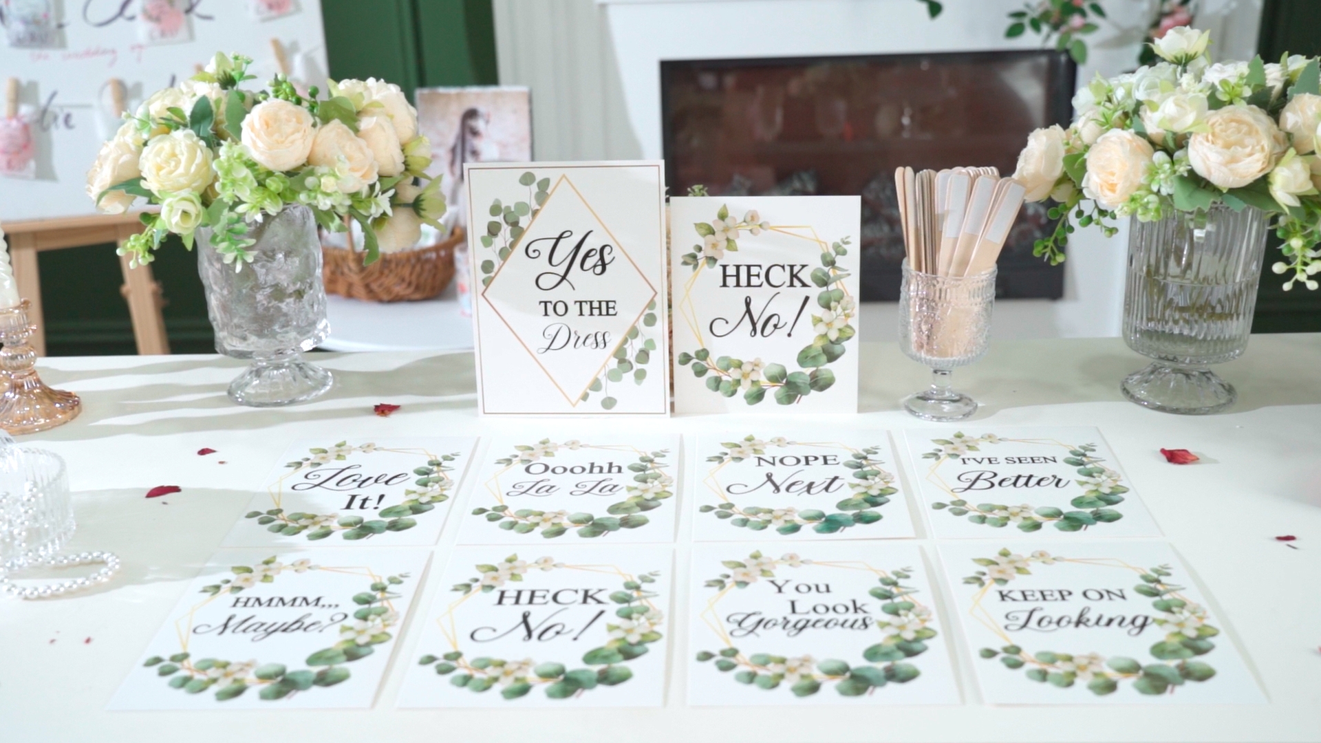 Lewtemi Set of 33 Say Yes to the Dress Signs Wedding Shopping Props Signs  Paddles for Bridesmaids and Brides Bachelorette Party Games(Dress Style) :  Home & Kitchen