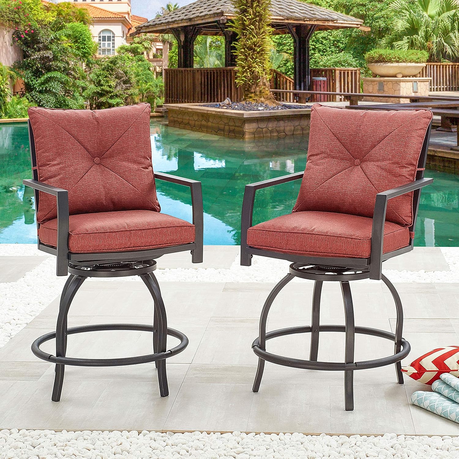 LOKATSE HOME Patio Stools Outdoor Swivel Bar Height Chairs