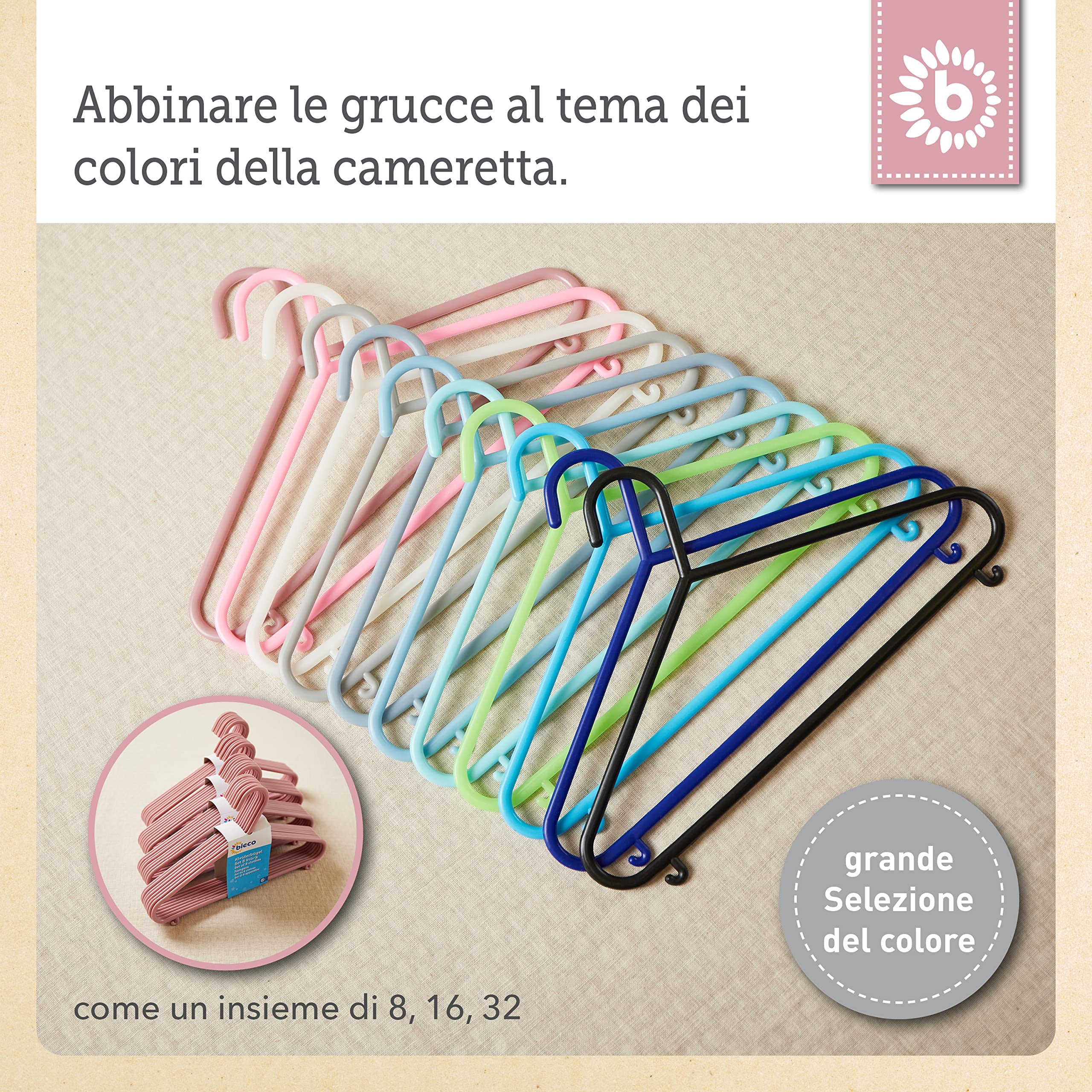 Bieco Set di 8 Grucce Appendiabiti per Bambini, 29,5x18x4,7 cm, Rosa Antico