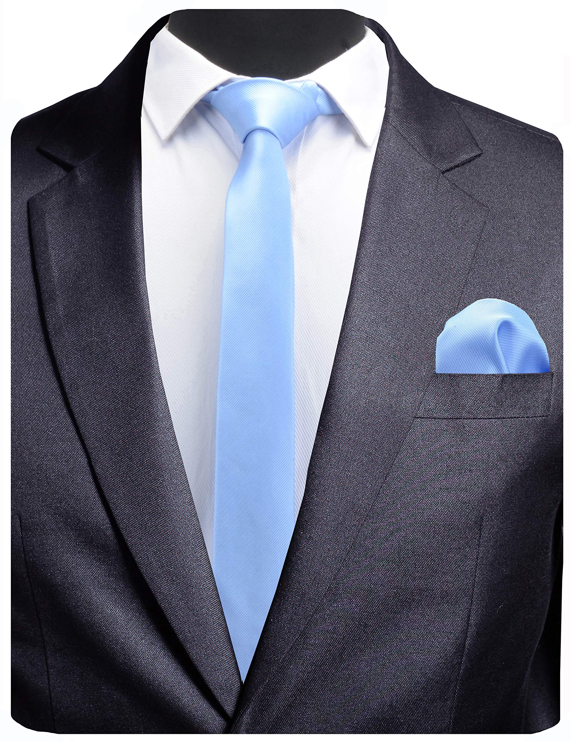 Gusleson 2.4" Slim Necktie and Handkerchief Set For Men Solid Skinny Tie (UK0754-04)