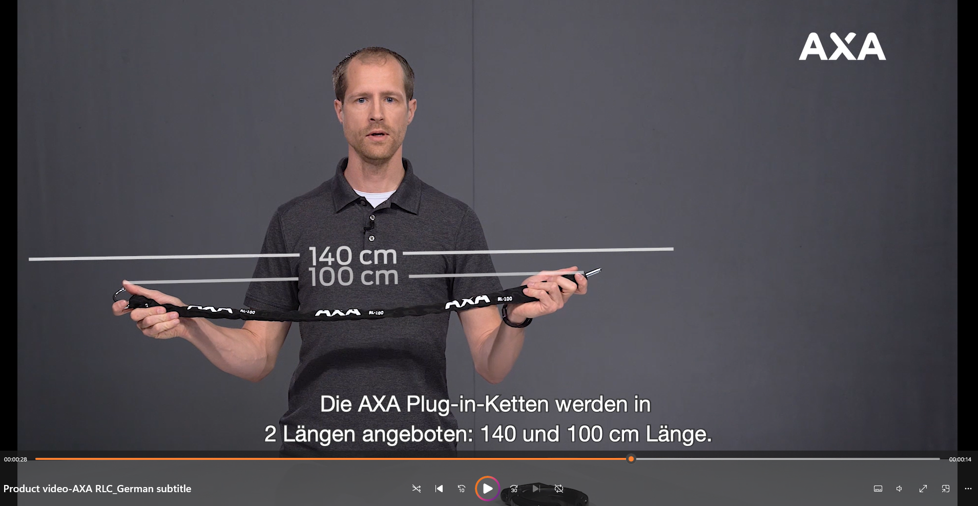 AXA RLC Plus 100 Einsteckkette – 100 cm Länge, 5,5 mm gehärtete Stahlkettenglieder, Kettenschloss für Rahmenschlösser AXA Defender, Victory oder Solid