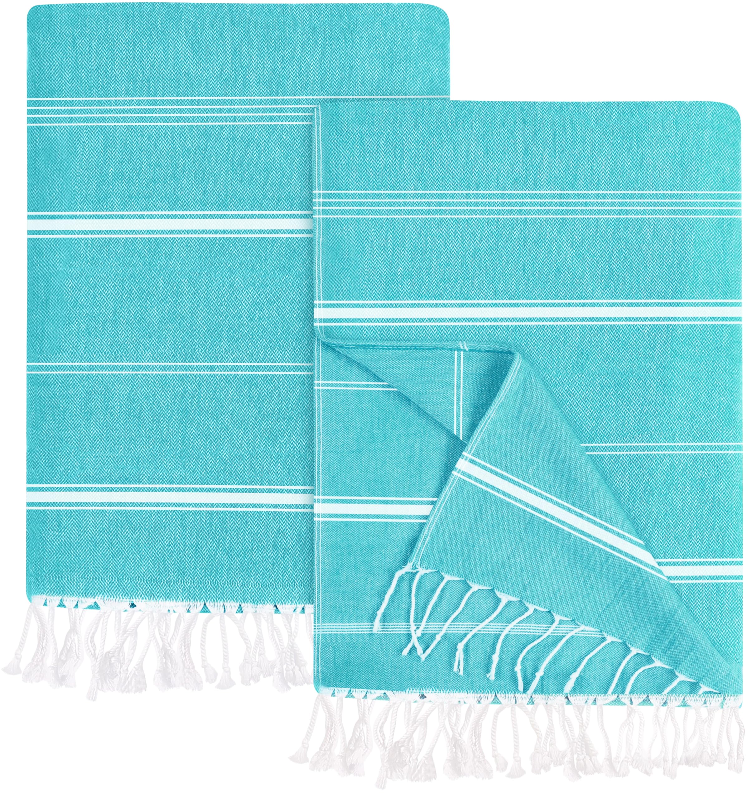 Utopia Towels Paquete de 2 Toallas de Playa Turcas (100x180 CM), 100% Algodón Libre de Arena Manta de Playa Absorbente Ligera de Secado Rápido para Viajes y Piscina (Teal)