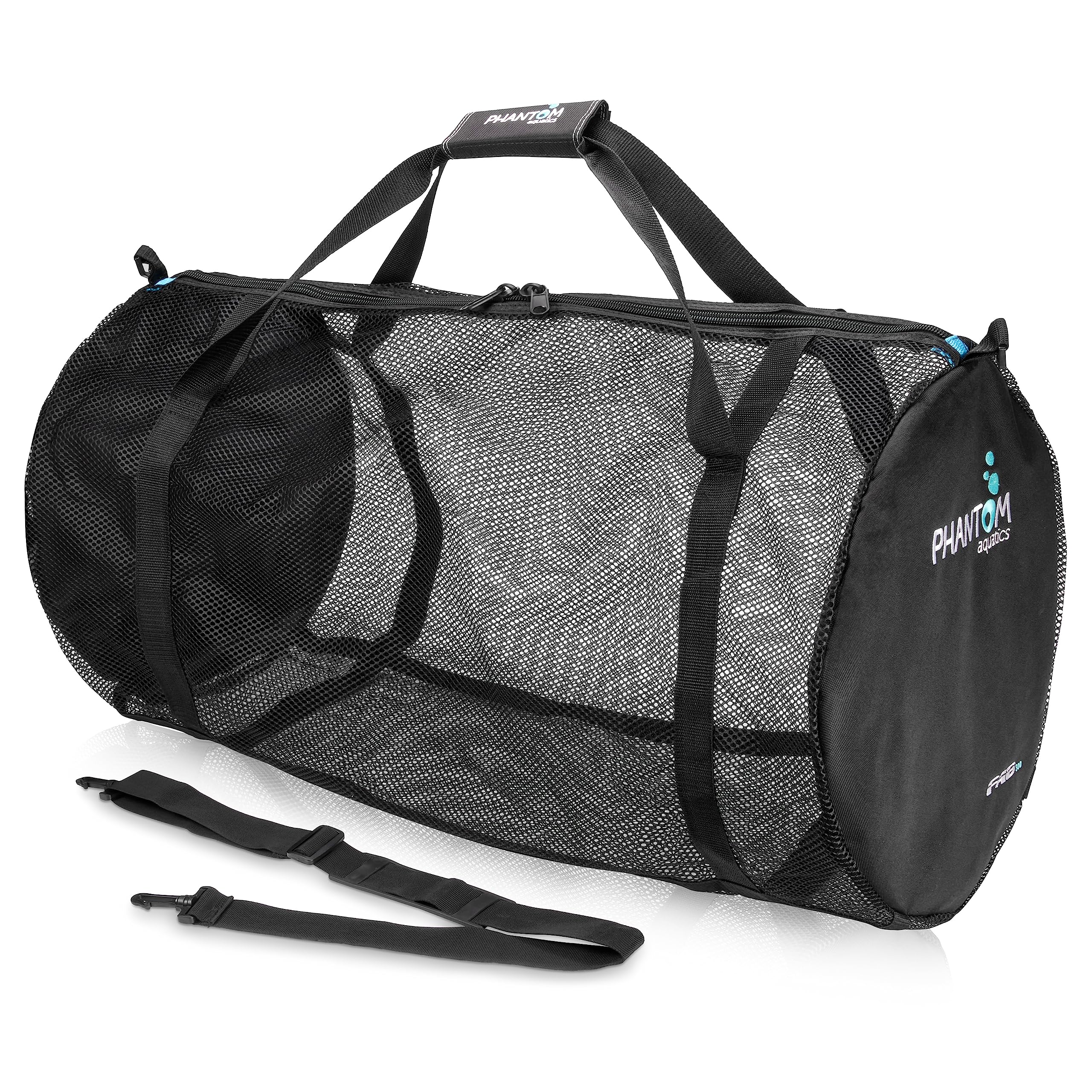 Phantom Aquatics Scuba Snorkeling Spearfishing Freediving Cruise Mesh Duffle Bag with Shoulder Strap and Spiral Zipper Closure (Black, Mesh Duffle Bag)
