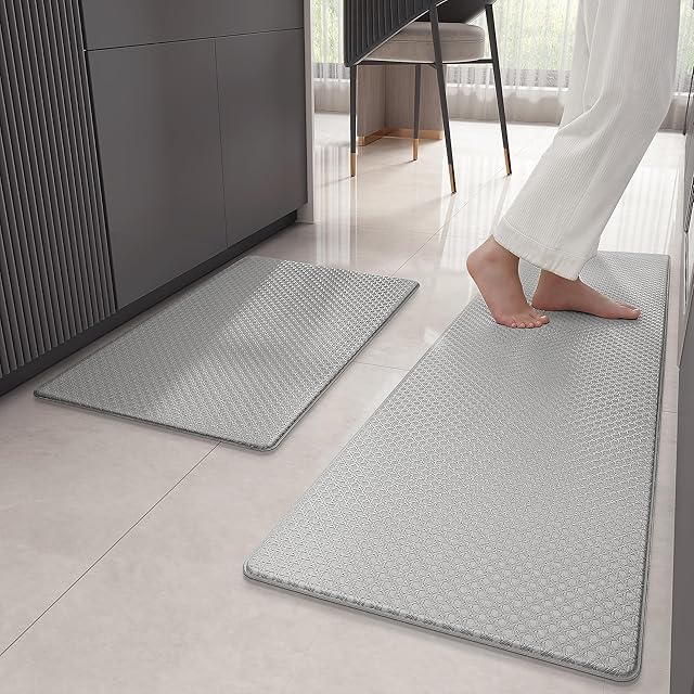 Color G 2 Pieces Kitchen Mats Non Slip Washable, Anti Fatigue Kitchen Rugs, Heavy Duty Kitchen Runner Waterproof, Wipeable Kitchen Floor Mat for Kitchen, Restaurant (44x75cm+44x150cm, Grey)